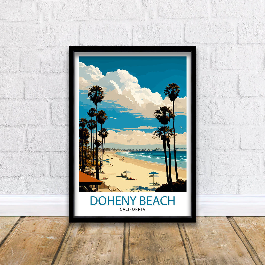 Doheny Beach California Travel Print| Doheny Beach Wall Art Doheny Beach Home Decor Doheny Beach Illustration Travel Poster Gift for Doheny
