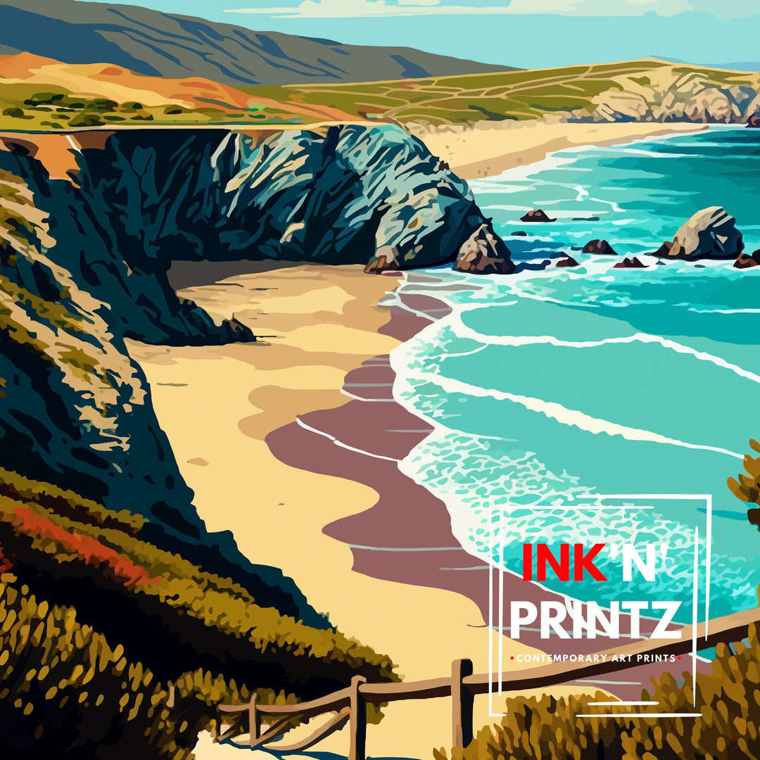 Garrapata Beach California Travel Print| Garrapata Wall Art Garrapata Home Decor California Beach Illustration Travel Poster Gift