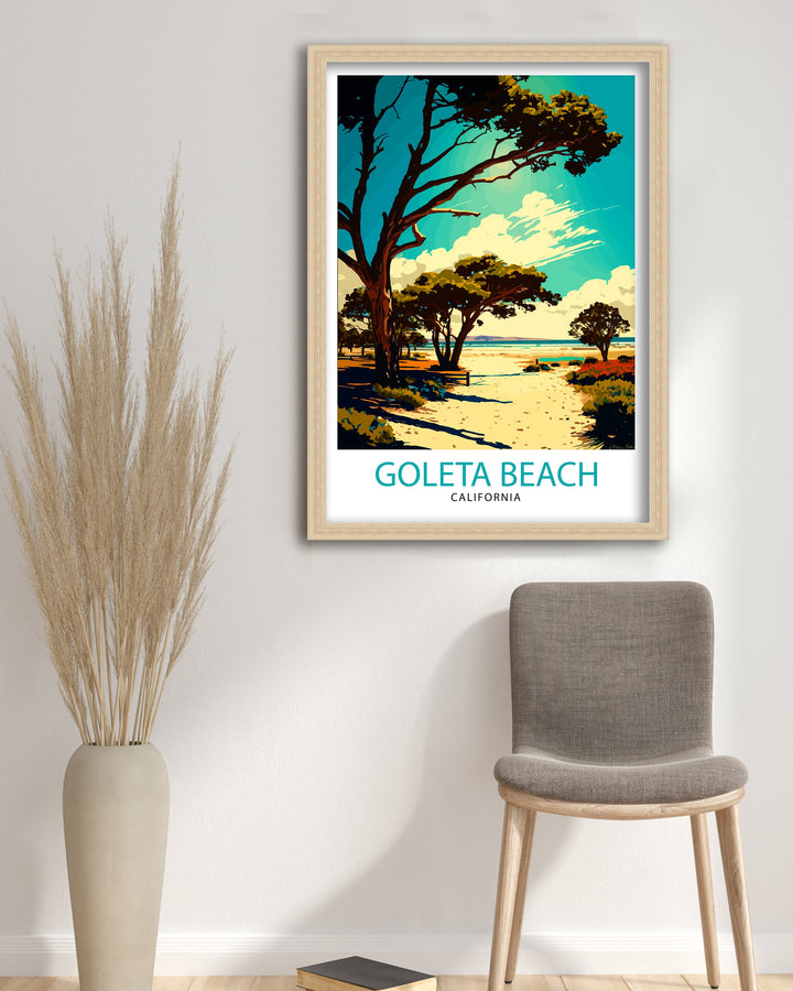 Goleta Beach California Travel Print| Goleta Wall Art Home Living Room Decor California Beach Illustration Goleta Poster Gift Travel Print