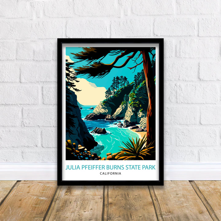 Julia Pfeiffer Burns State Park California Travel Print California Wall Art California Home Decor California Illustration Travel Poster Gift