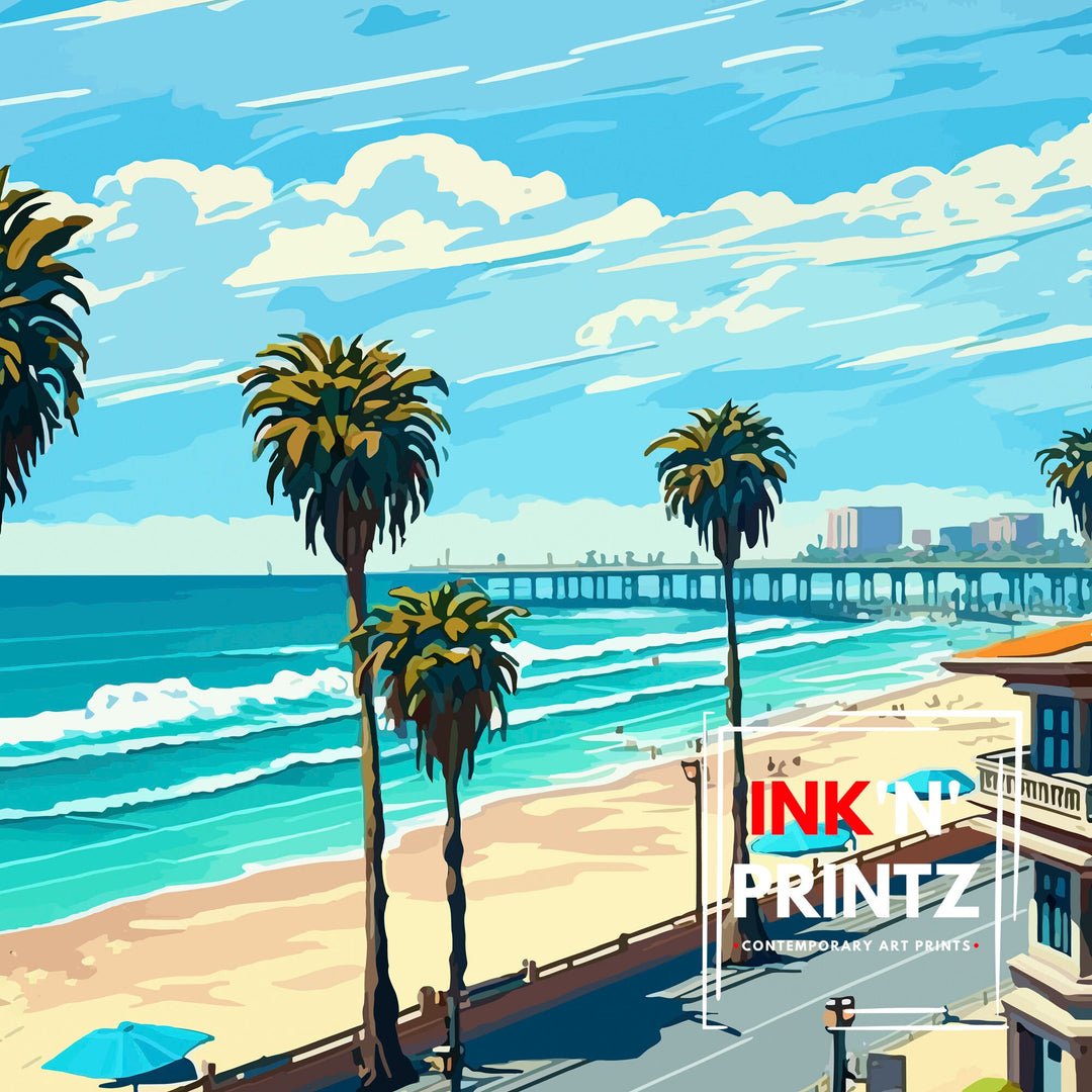 Manhattan Beach California Travel Print| Wall Decor Home Living Decor Manhattan Beach California Illustration Travel Poster Gift for Beach