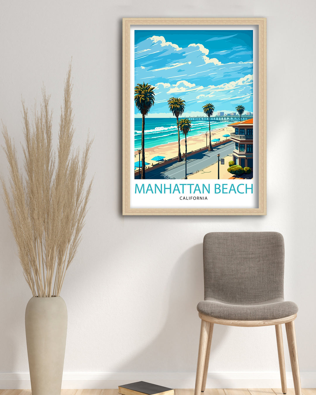 Manhattan Beach California Travel Print| Wall Decor Home Living Decor Manhattan Beach California Illustration Travel Poster Gift for Beach