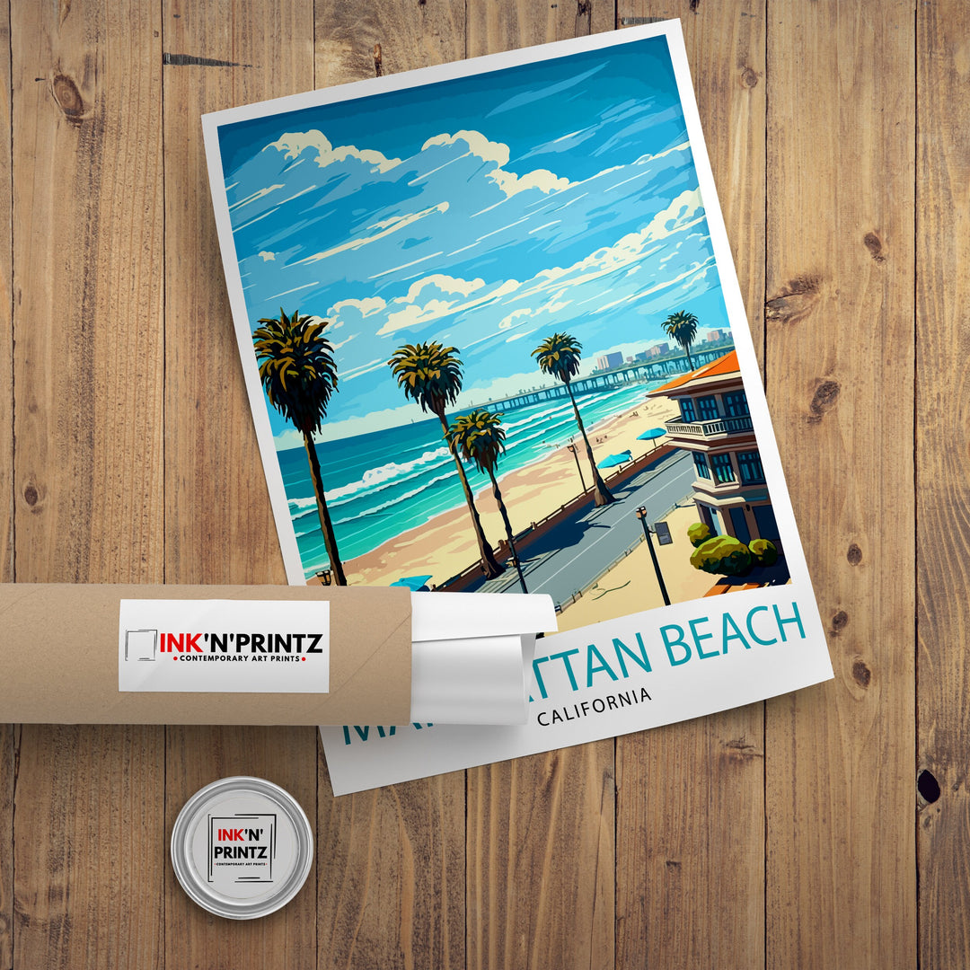 Manhattan Beach California Travel Print| Wall Decor Home Living Decor Manhattan Beach California Illustration Travel Poster Gift for Beach