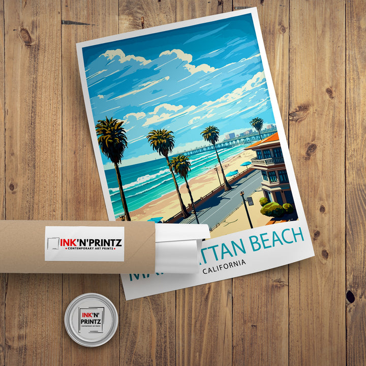Manhattan Beach California Travel Print| Wall Decor Home Living Decor Manhattan Beach California Illustration Travel Poster Gift for Beach