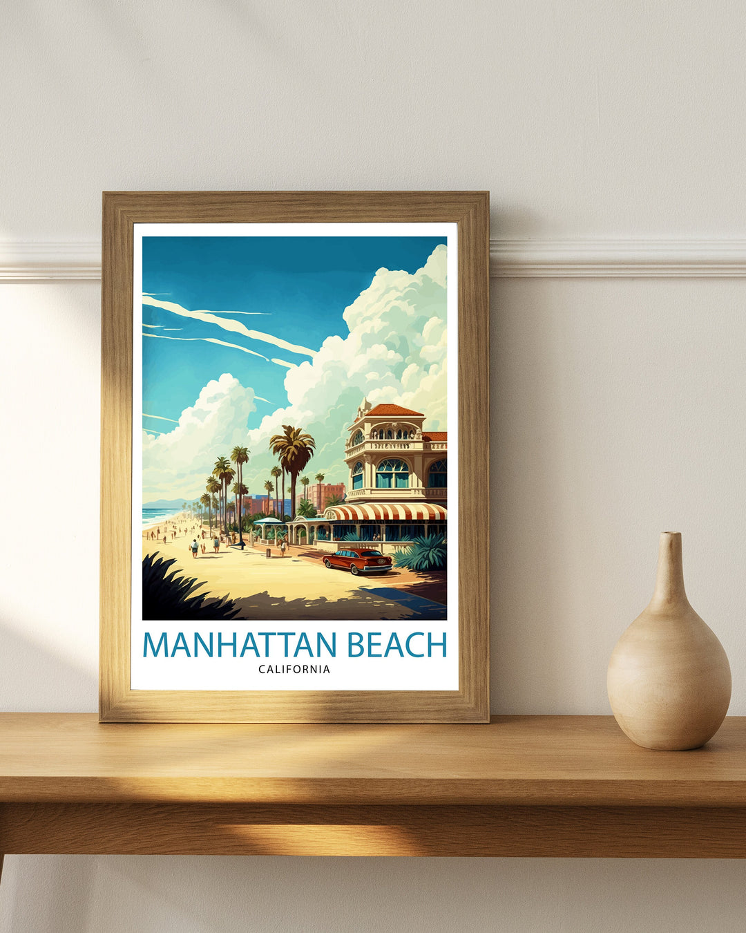 Manhattan Beach California Travel Print| Wall Decor Home Living Decor Manhattan Beach California Illustration Travel Poster Gift for Beach