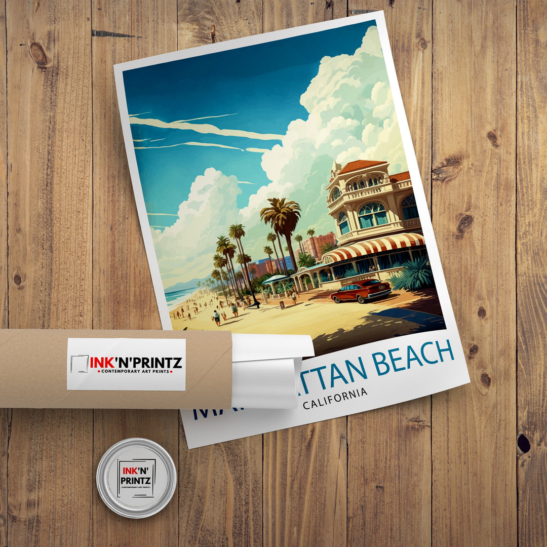 Manhattan Beach California Travel Print| Wall Decor Home Living Decor Manhattan Beach California Illustration Travel Poster Gift for Beach