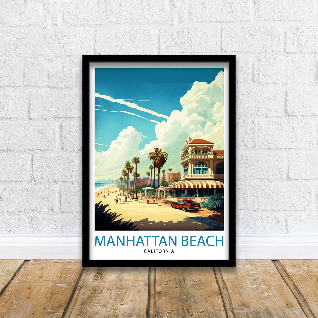 Manhattan Beach California Travel Print| Wall Decor Home Living Decor Manhattan Beach California Illustration Travel Poster Gift for Beach