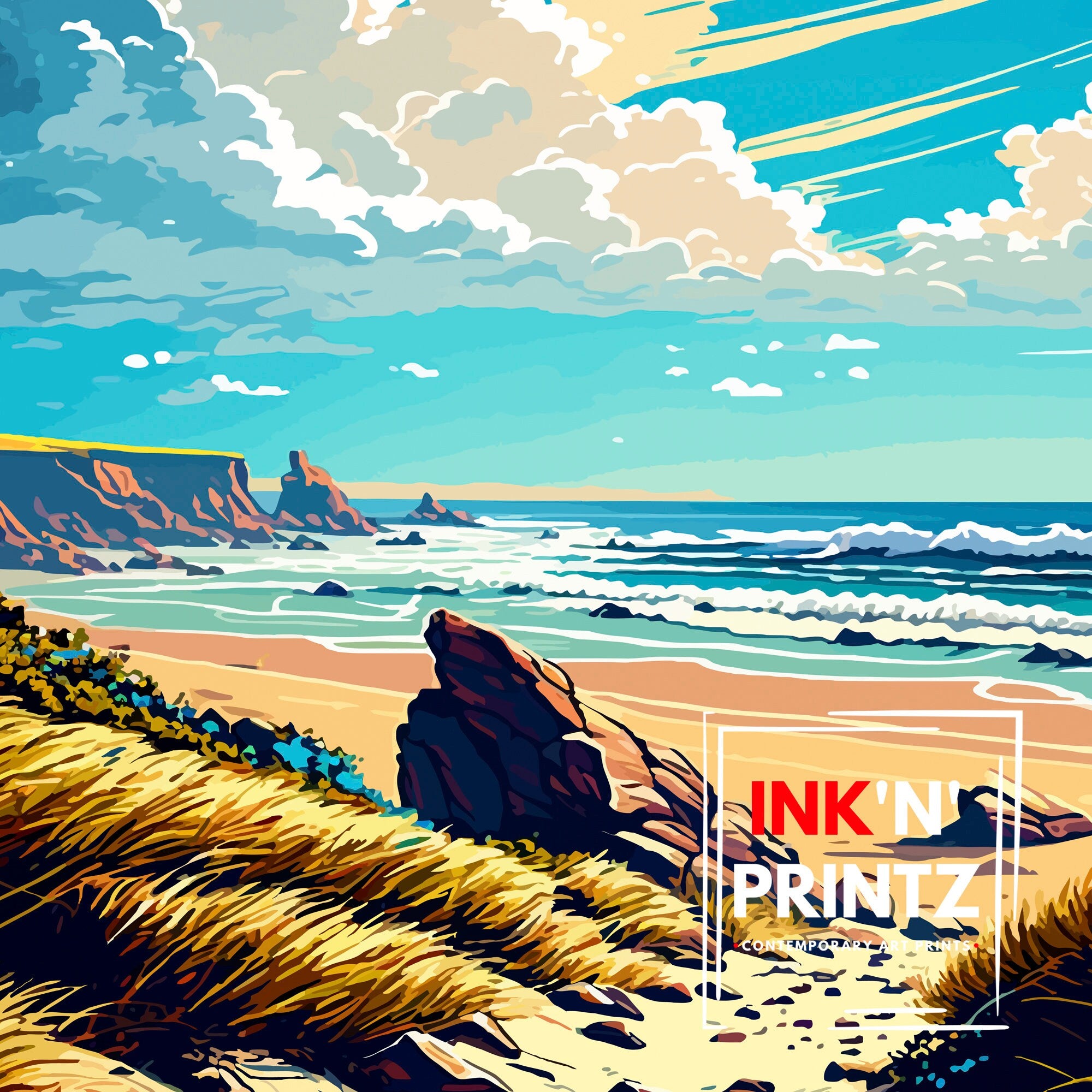 Mavericks Beach California Art Print | Surfing Travel Poster