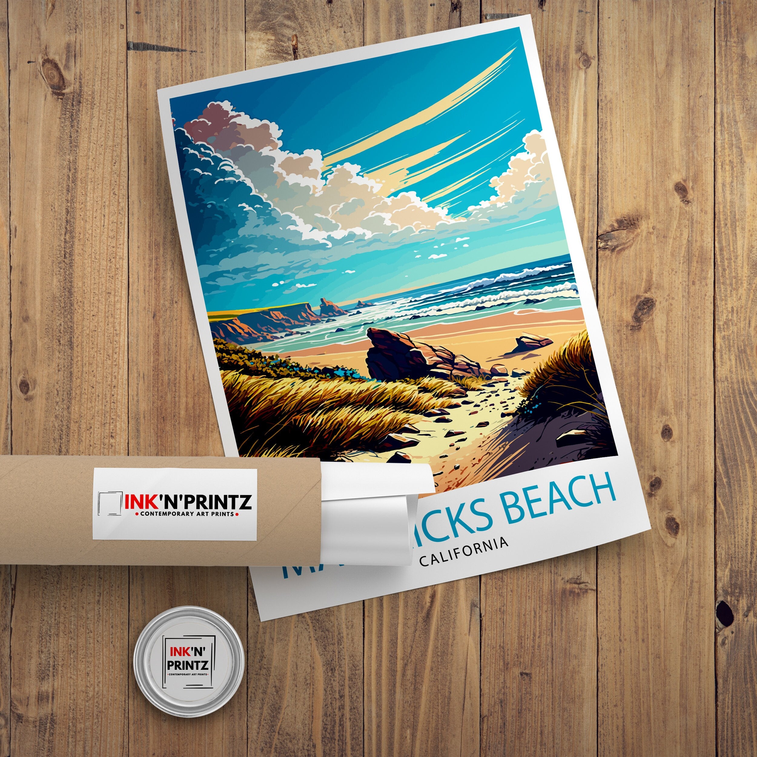 Mavericks Beach California Art Print | Surfing Travel Poster