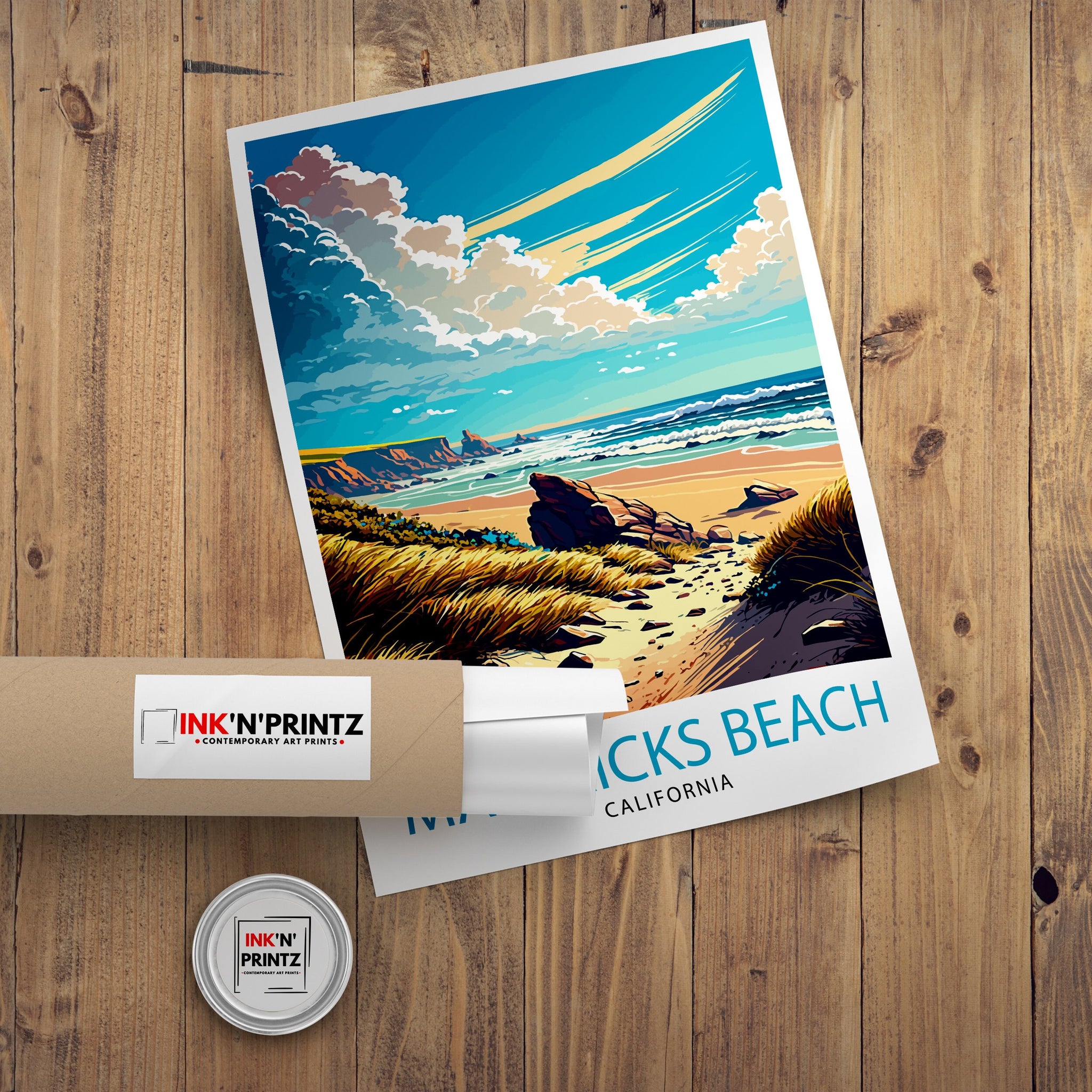 Mavericks Beach California Art Print | Surfing Travel Poster