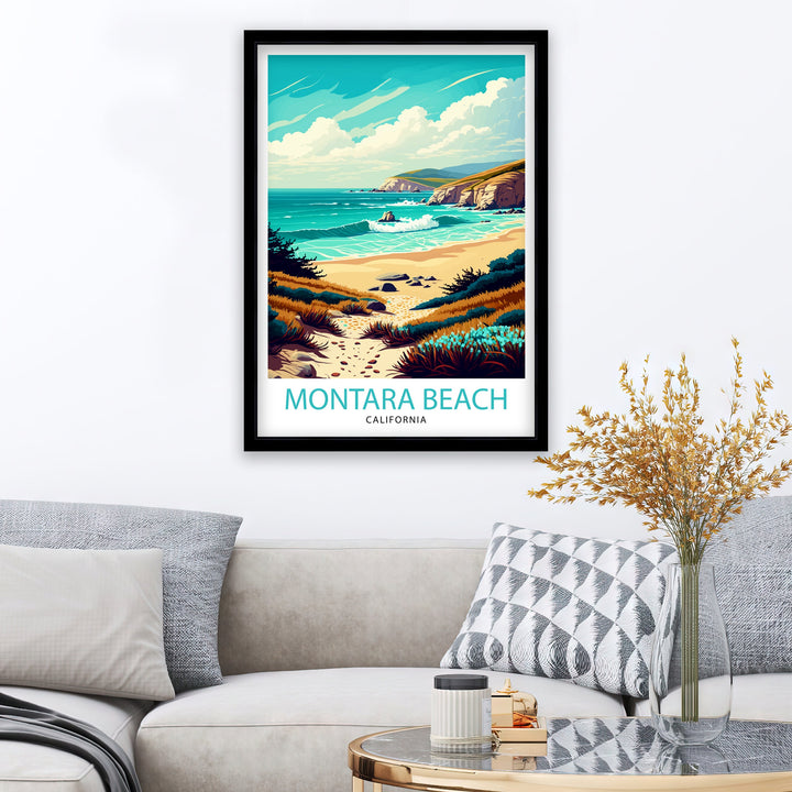 Montara Beach California Travel Print| Montara Wall Art Montara Beach Home Decor California Coast Illustration Print Montara Travel Poster