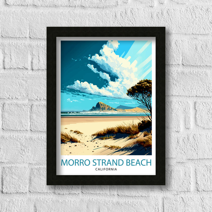 Morro Strand California Travel Print| Morro Bay Wall Art Coastal Living Decor Morro Strand Beach Illustration California Travel Poster