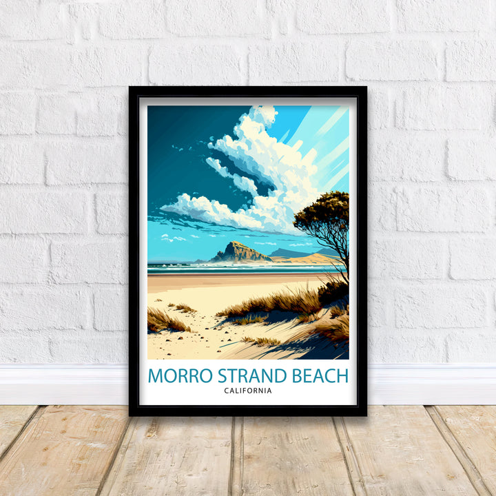 Morro Strand California Travel Print| Morro Bay Wall Art Coastal Living Decor Morro Strand Beach Illustration California Travel Poster