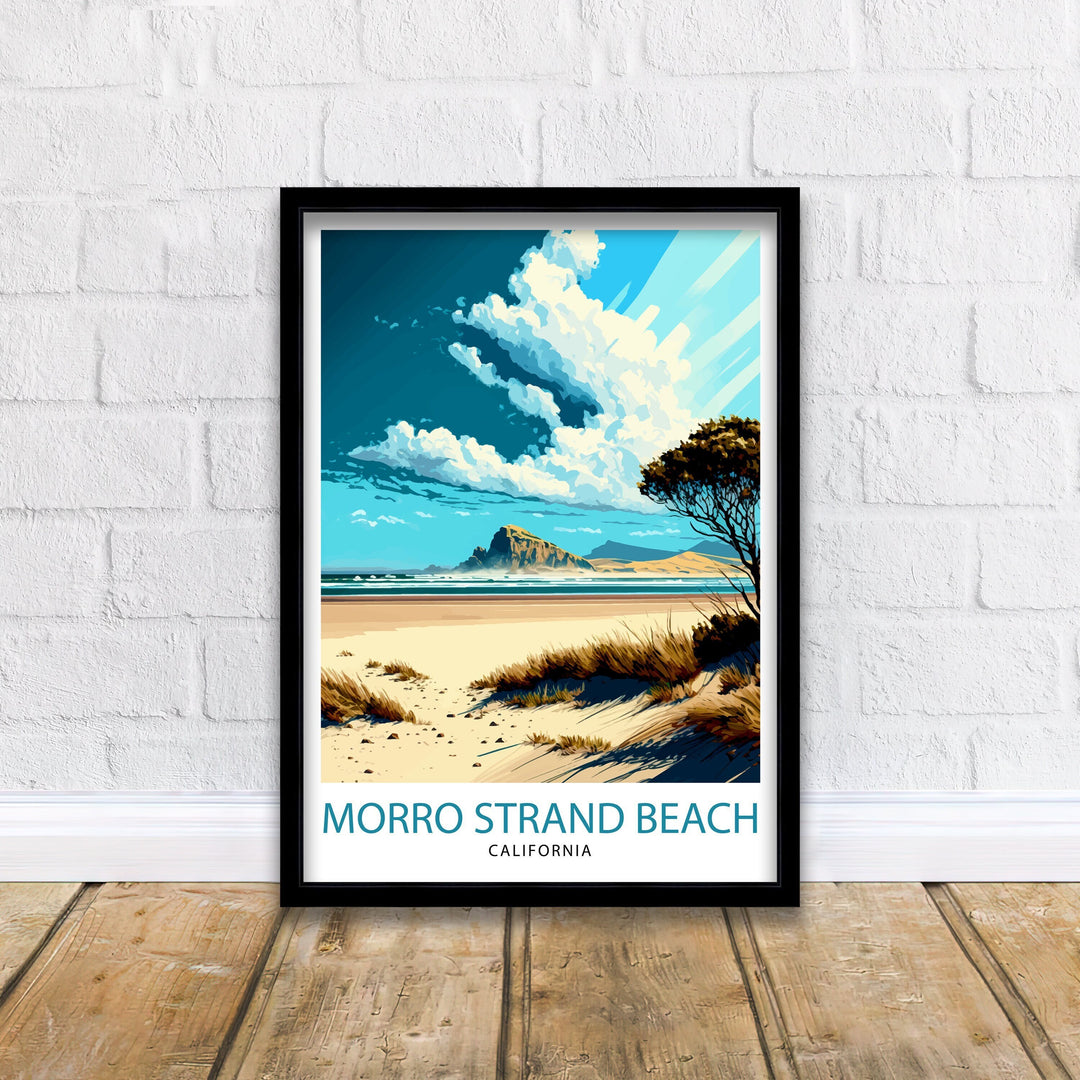 Morro Strand California Travel Print| Morro Bay Wall Art Coastal Living Decor Morro Strand Beach Illustration California Travel Poster