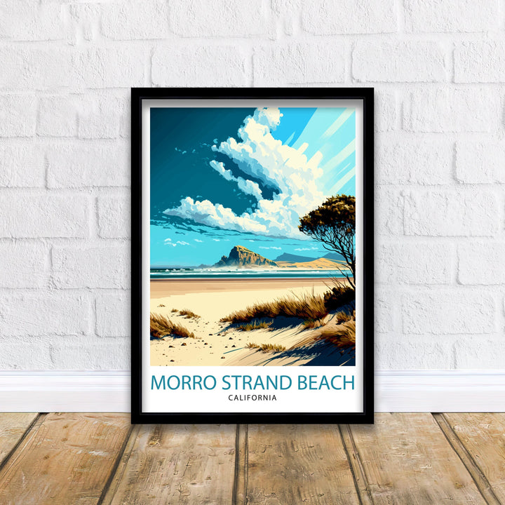Morro Strand California Travel Print| Morro Bay Wall Art Coastal Living Decor Morro Strand Beach Illustration California Travel Poster