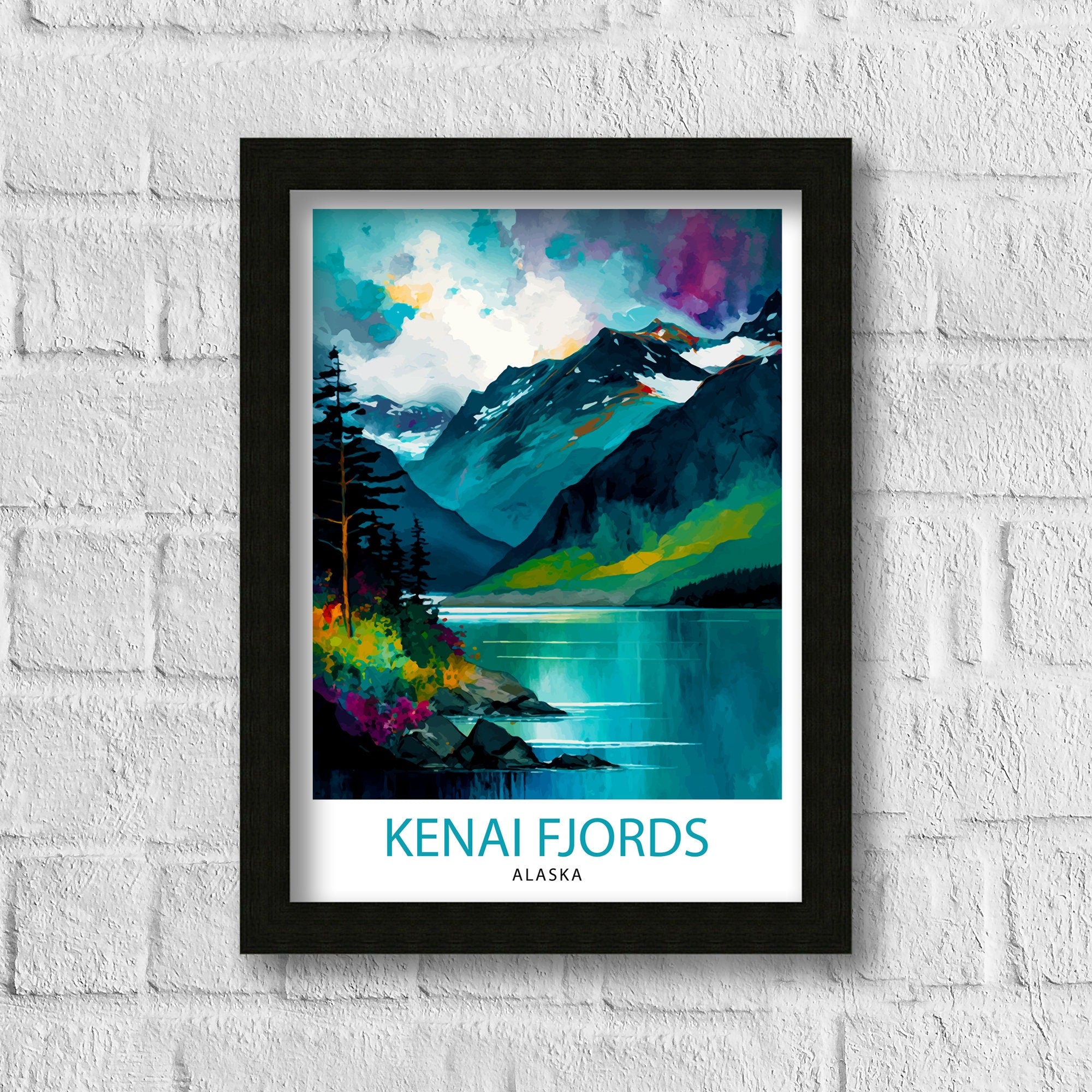 Kenai Fjords Alaska Travel Print Kenai Fjords National Park Wall Decor Alaska Travel Poster Gift Kenai Fjords Illustration Alaska Home Decor