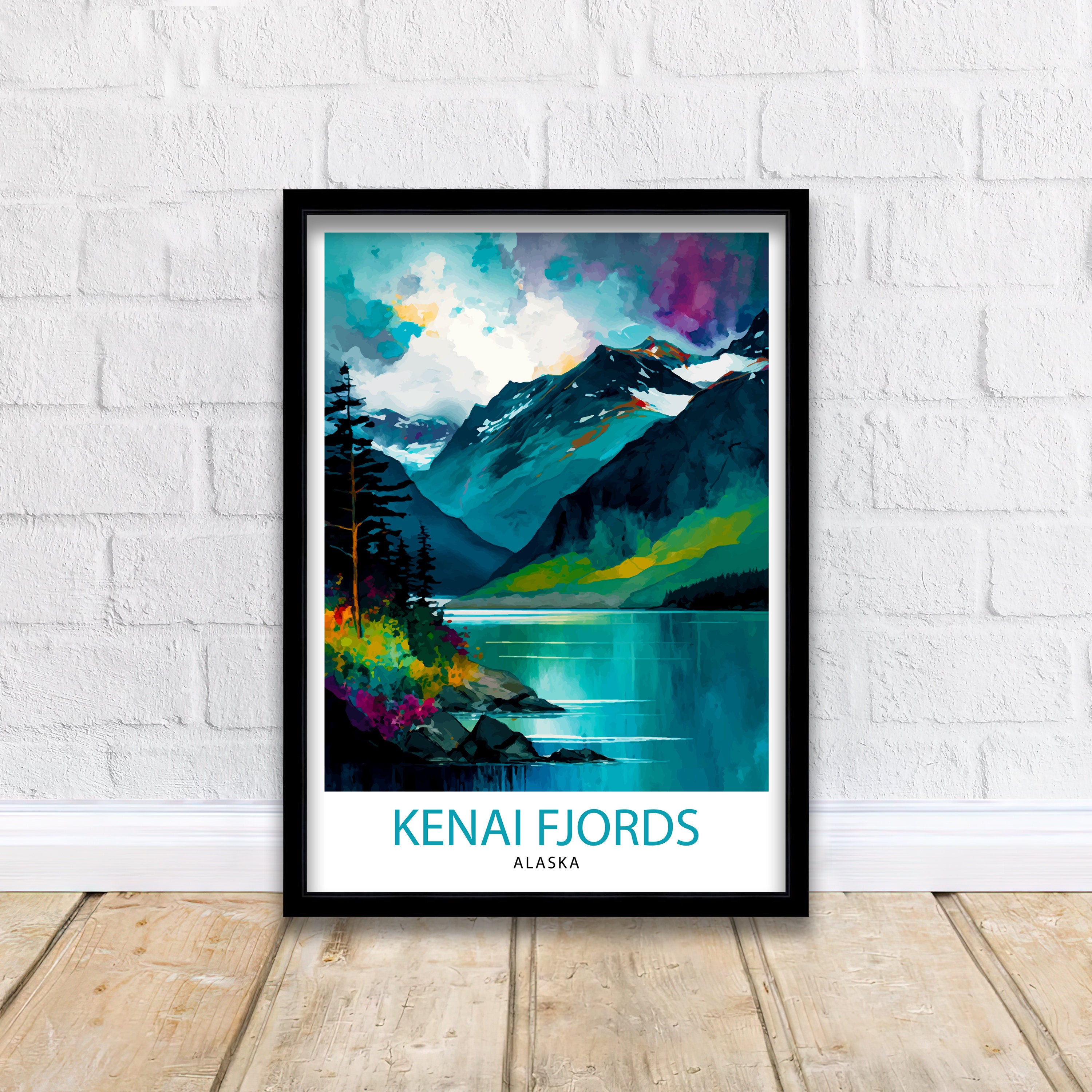 Kenai Fjords Alaska Travel Print Kenai Fjords National Park Wall Decor Alaska Travel Poster Gift Kenai Fjords Illustration Alaska Home Decor