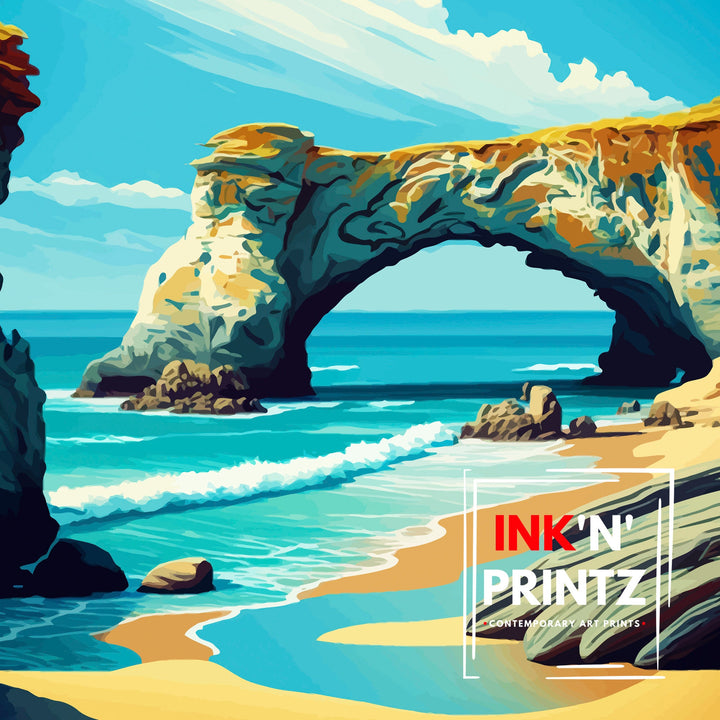 Natural Bridges California Travel Print| Poster Coastal Wall Art Decor for Beach Lovers Santa Cruz Beach Home Decor California Coastline