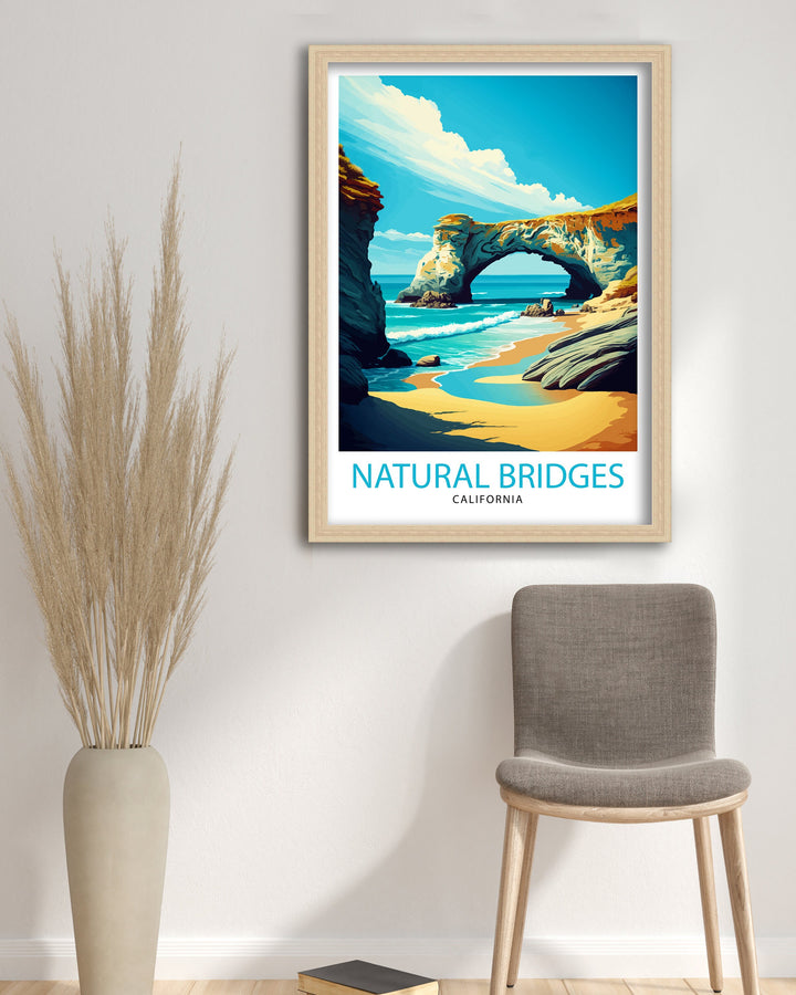 Natural Bridges California Travel Print| Poster Coastal Wall Art Decor for Beach Lovers Santa Cruz Beach Home Decor California Coastline