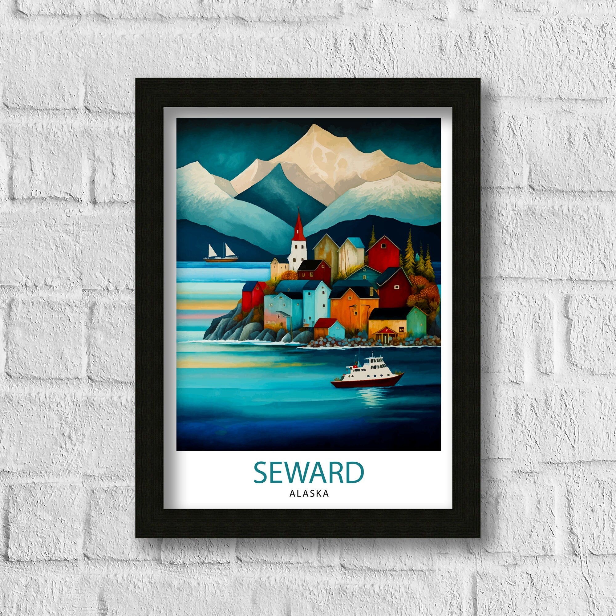Seward Alaska Travel Print Seward Wall Decor Seward Home Living Decor Alaska Illustration Travel Poster Gift For Seward Alaska Home Decor