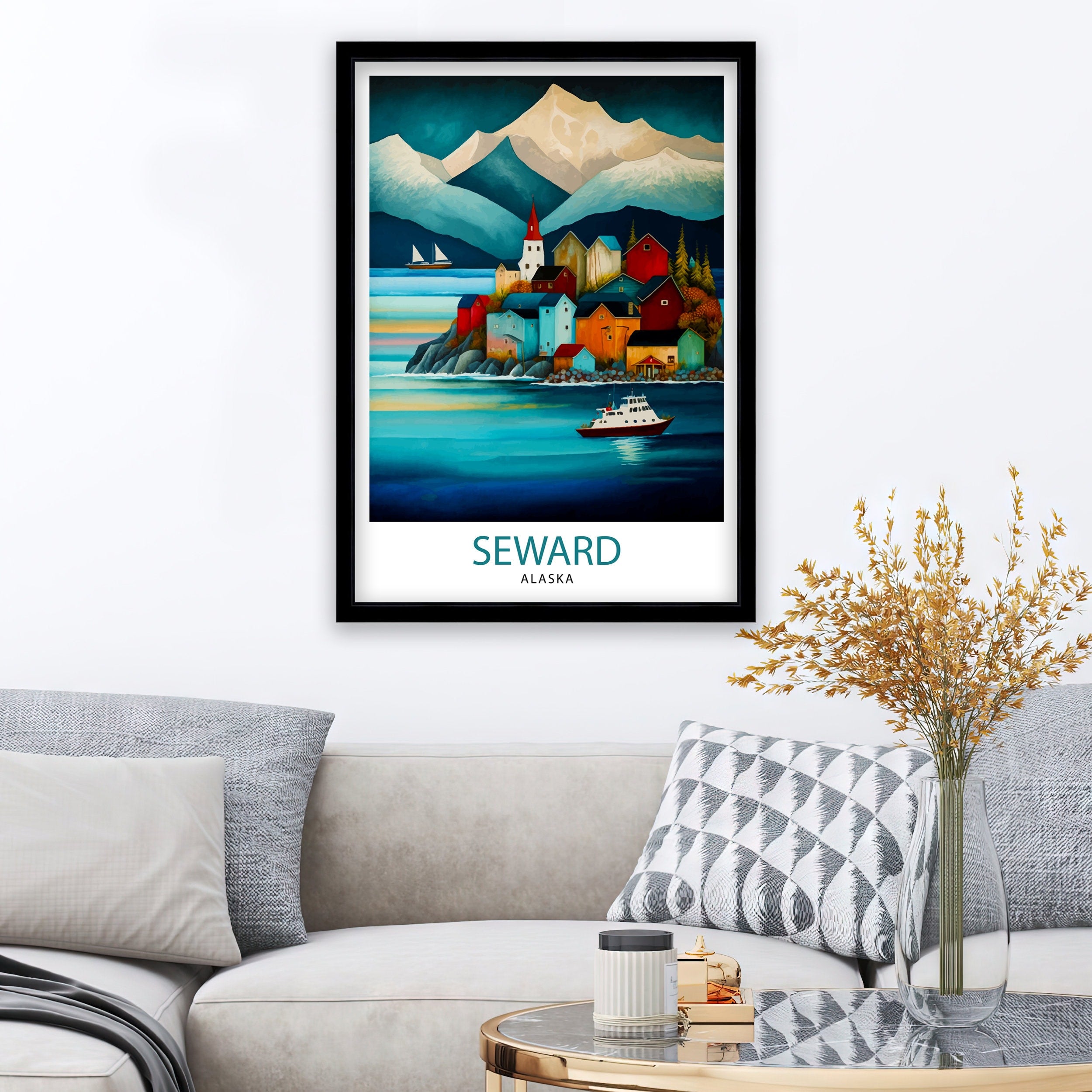 Seward Alaska Travel Print Seward Wall Decor Seward Home Living Decor Alaska Illustration Travel Poster Gift For Seward Alaska Home Decor