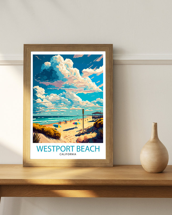 Westport Beach California Travel Print| Westport Beach Wall Art Westport Beach Decor Westport Beach Illustration Travel Poster Gift