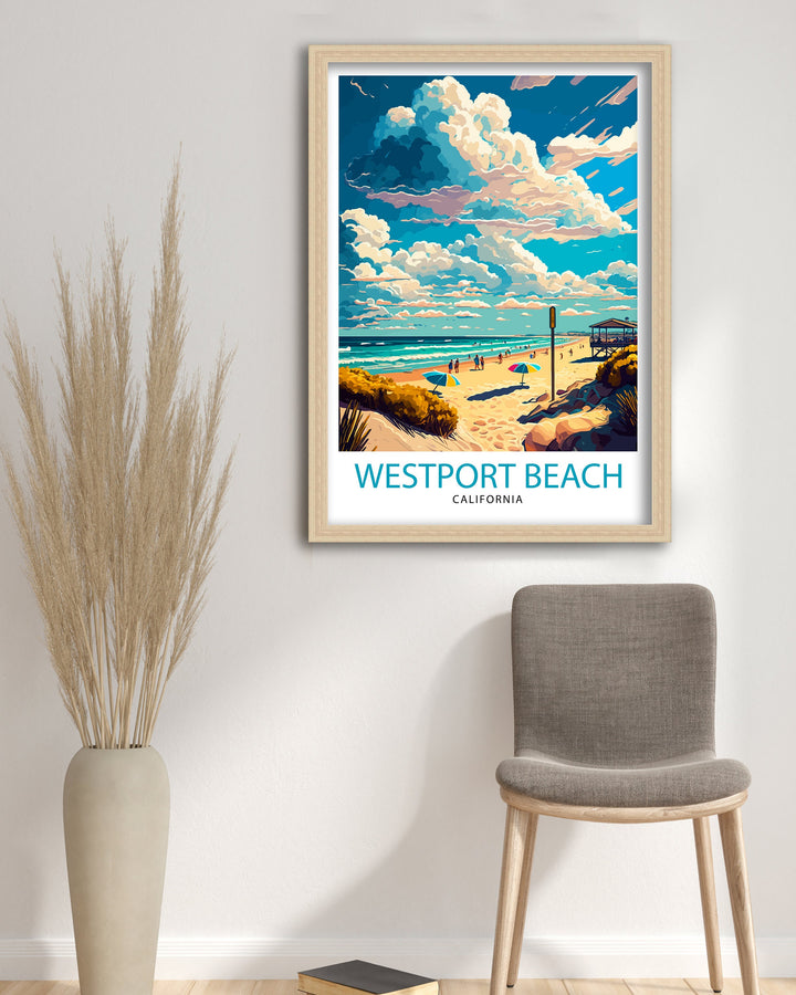 Westport Beach California Travel Print| Westport Beach Wall Art Westport Beach Decor Westport Beach Illustration Travel Poster Gift