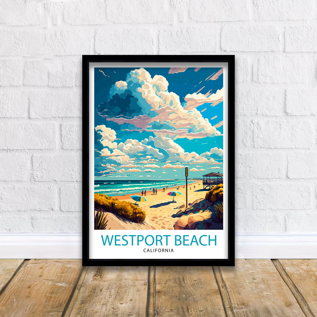Westport Beach California Travel Print| Westport Beach Wall Art Westport Beach Decor Westport Beach Illustration Travel Poster Gift