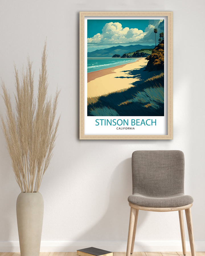 Stinson Beach California Travel Print| Wall Decor Home Living Decor Illustration Travel Poster Gift for Stinson Beach California Home Decor