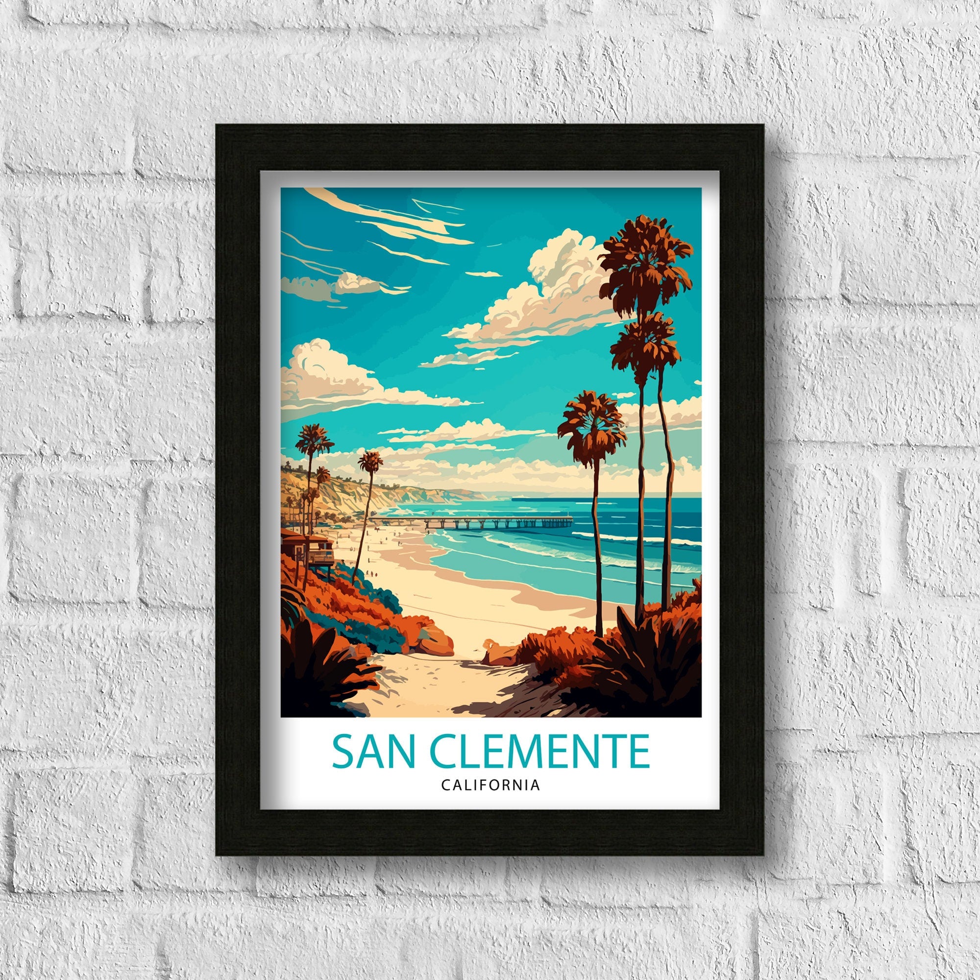 San Clemente Beach California Travel Print| Poster Coastal Wall Decor Surfing Art Home Living Decor California Illustration Travel