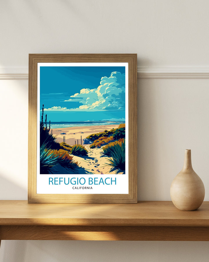 Refugio State Beach California Travel Print| Refugio Wall Decor Refugio Home Living Decor Refugio Beach Illustration Travel Poster Gift