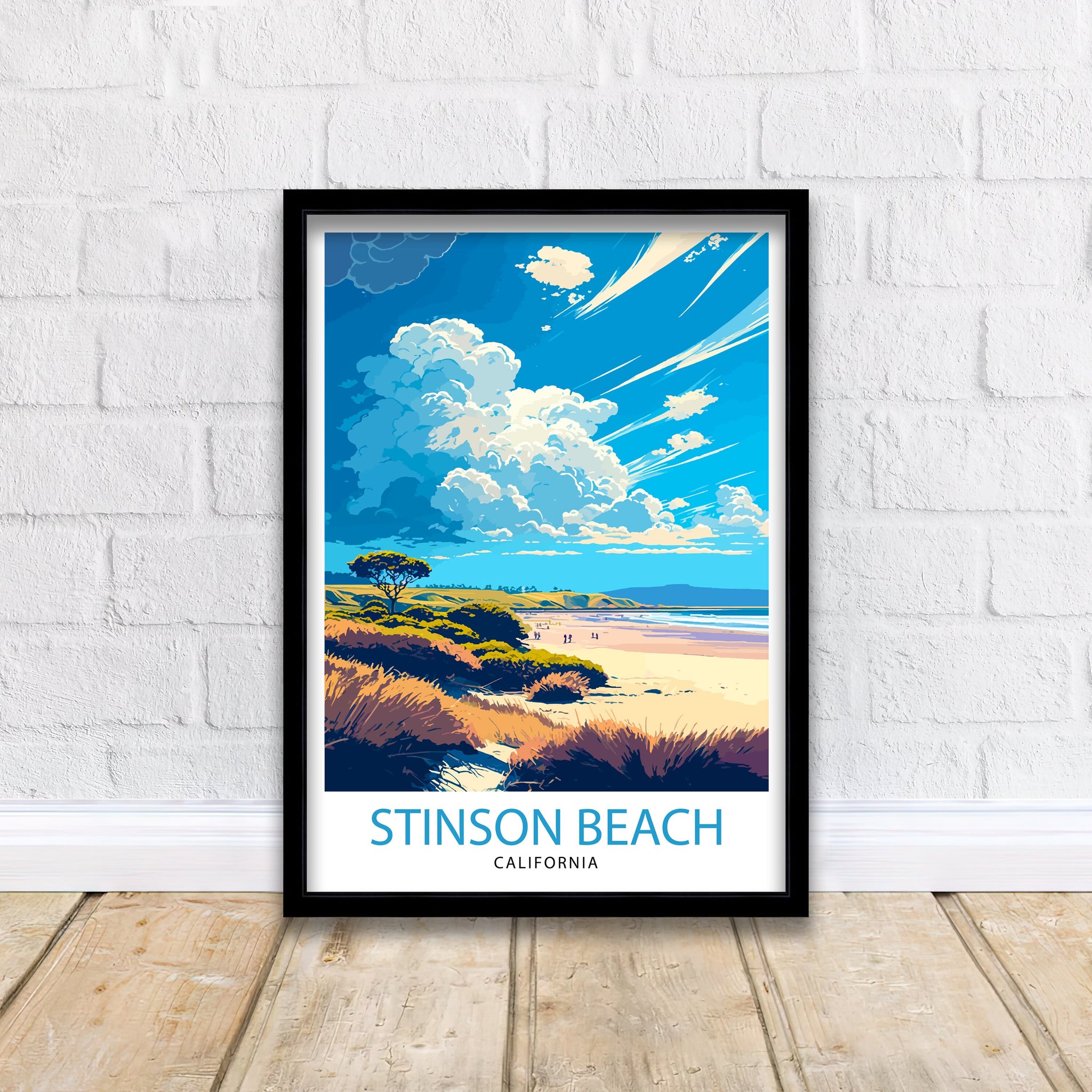 Stinson Beach California Travel Print| Wall Decor Home Living Decor Illustration Travel Poster Gift for Stinson Beach California Home Decor