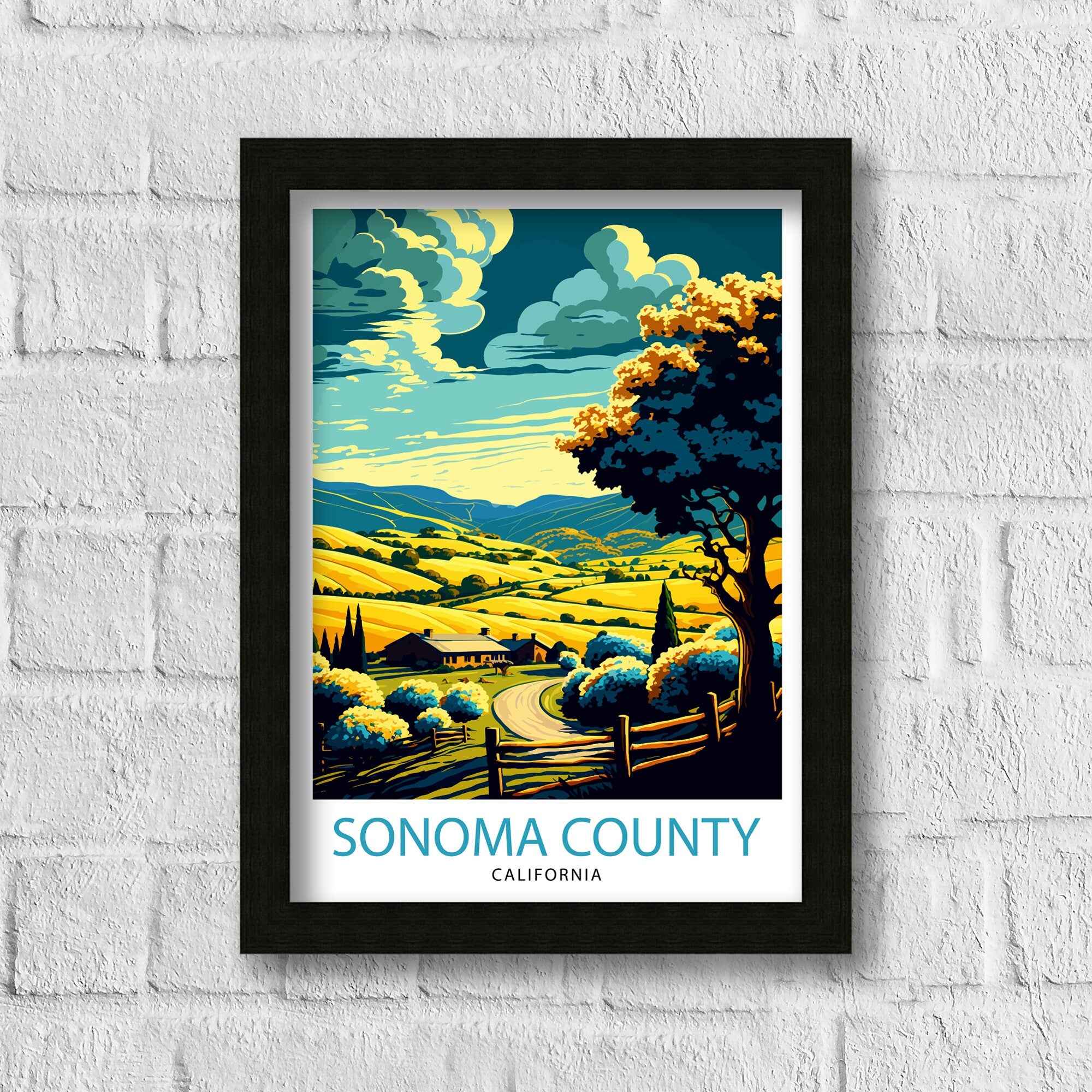 Sonoma California Travel Print| Poster, Sonoma Wall Art Sonoma Home Decor Sonoma Gift Idea Sonoma Illustration Sonoma Valley Print