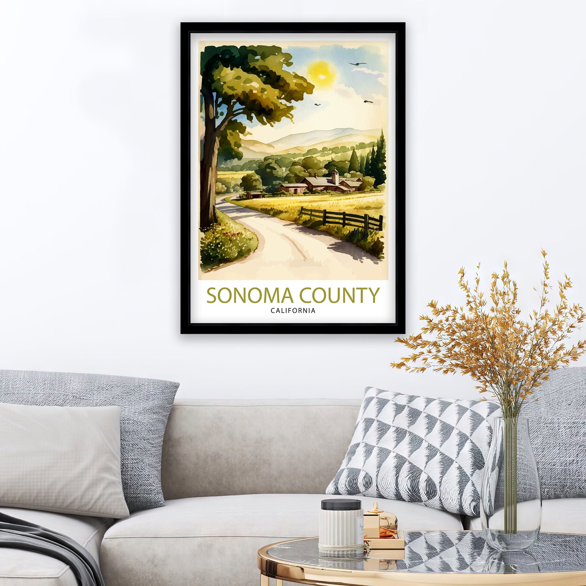 Sonoma California Travel Print| Poster, Sonoma Wall Art Sonoma Home Decor Sonoma Gift Idea Sonoma Illustration Sonoma Valley Print