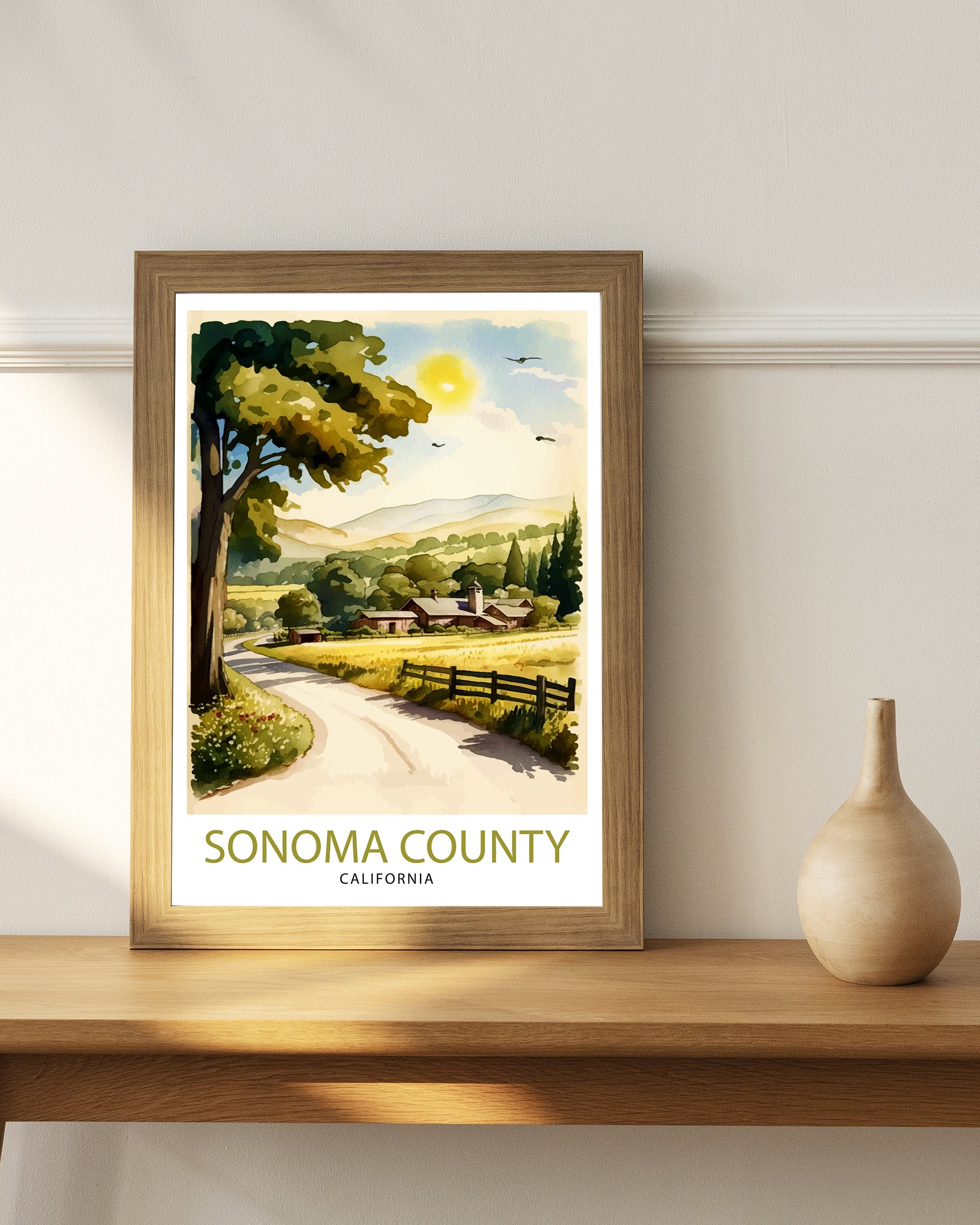Sonoma California Travel Print| Poster, Sonoma Wall Art Sonoma Home Decor Sonoma Gift Idea Sonoma Illustration Sonoma Valley Print