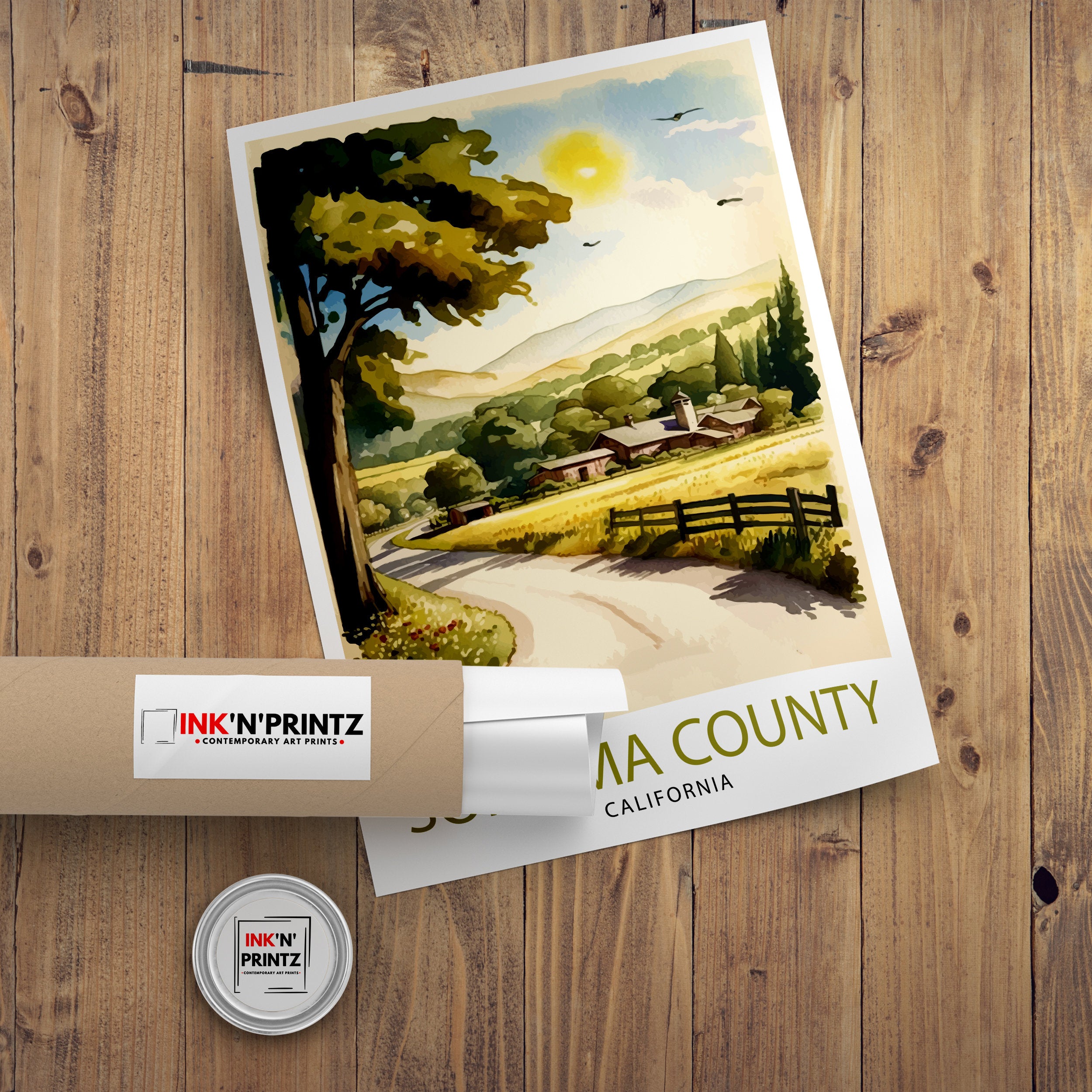 Sonoma California Travel Print| Poster, Sonoma Wall Art Sonoma Home Decor Sonoma Gift Idea Sonoma Illustration Sonoma Valley Print