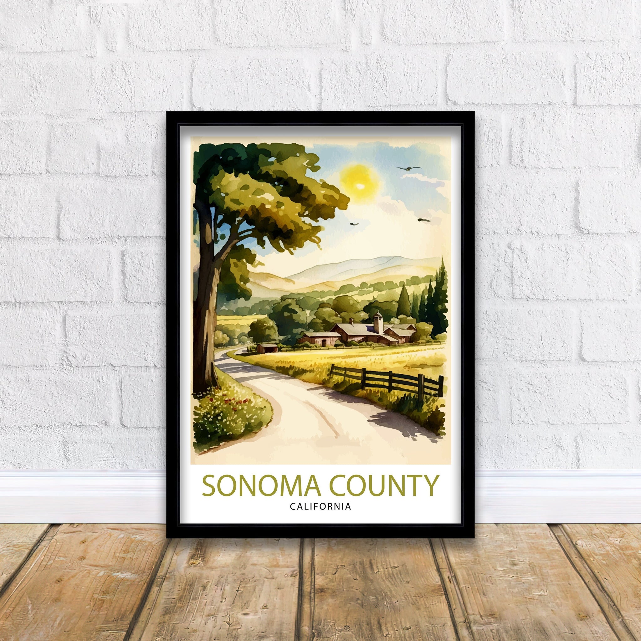 Sonoma California Travel Print| Poster, Sonoma Wall Art Sonoma Home Decor Sonoma Gift Idea Sonoma Illustration Sonoma Valley Print