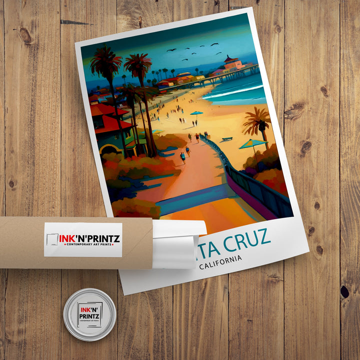 Santa Cruz California Travel Poster Wall Art, Home Decor Santa Cruz Illustration Travel Poster Gift for Santa Cruz California Home Decor