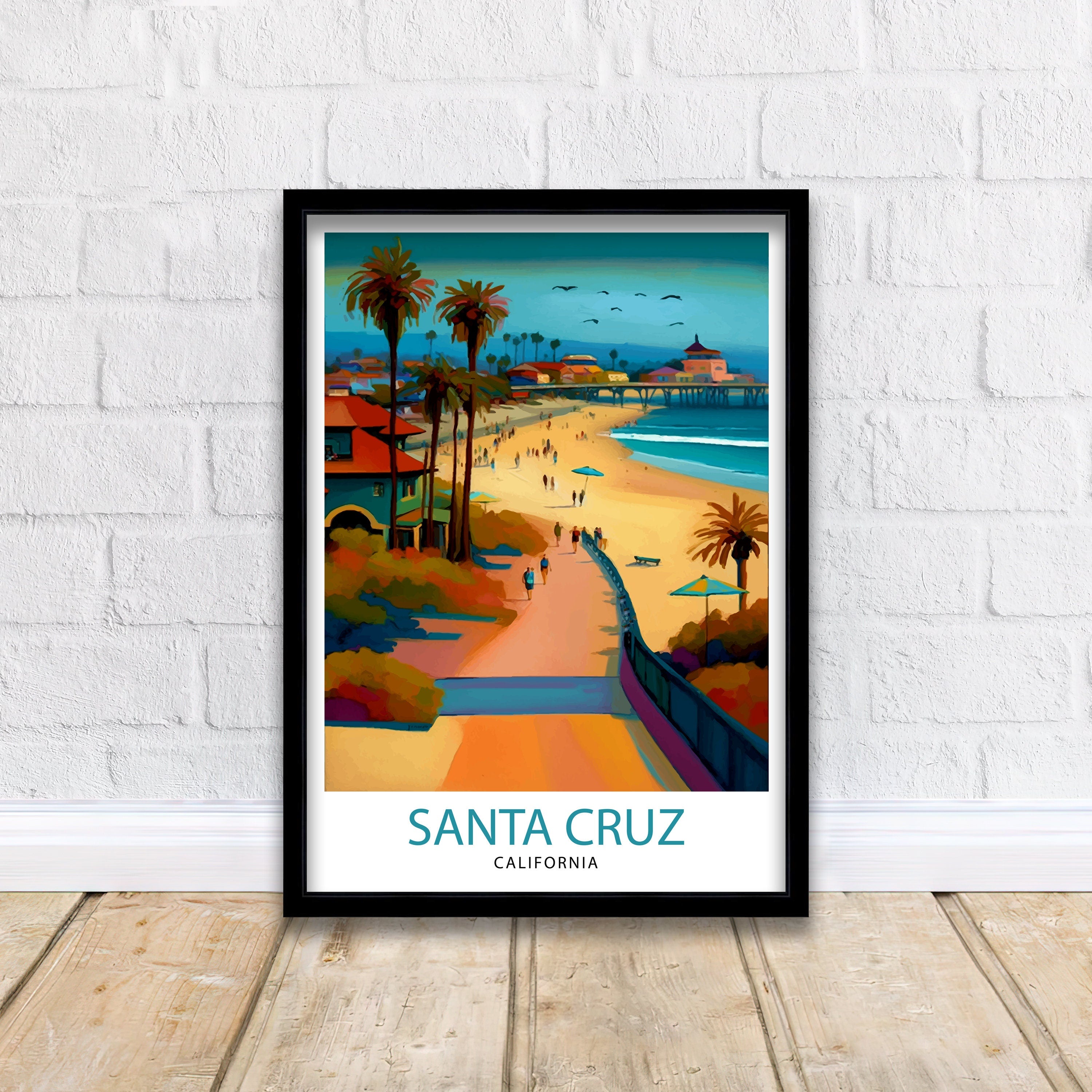 Santa Cruz California Travel Print Wall Art, Home Decor Santa Cruz Illustration Travel Poster Gift for Santa Cruz California Home Decor