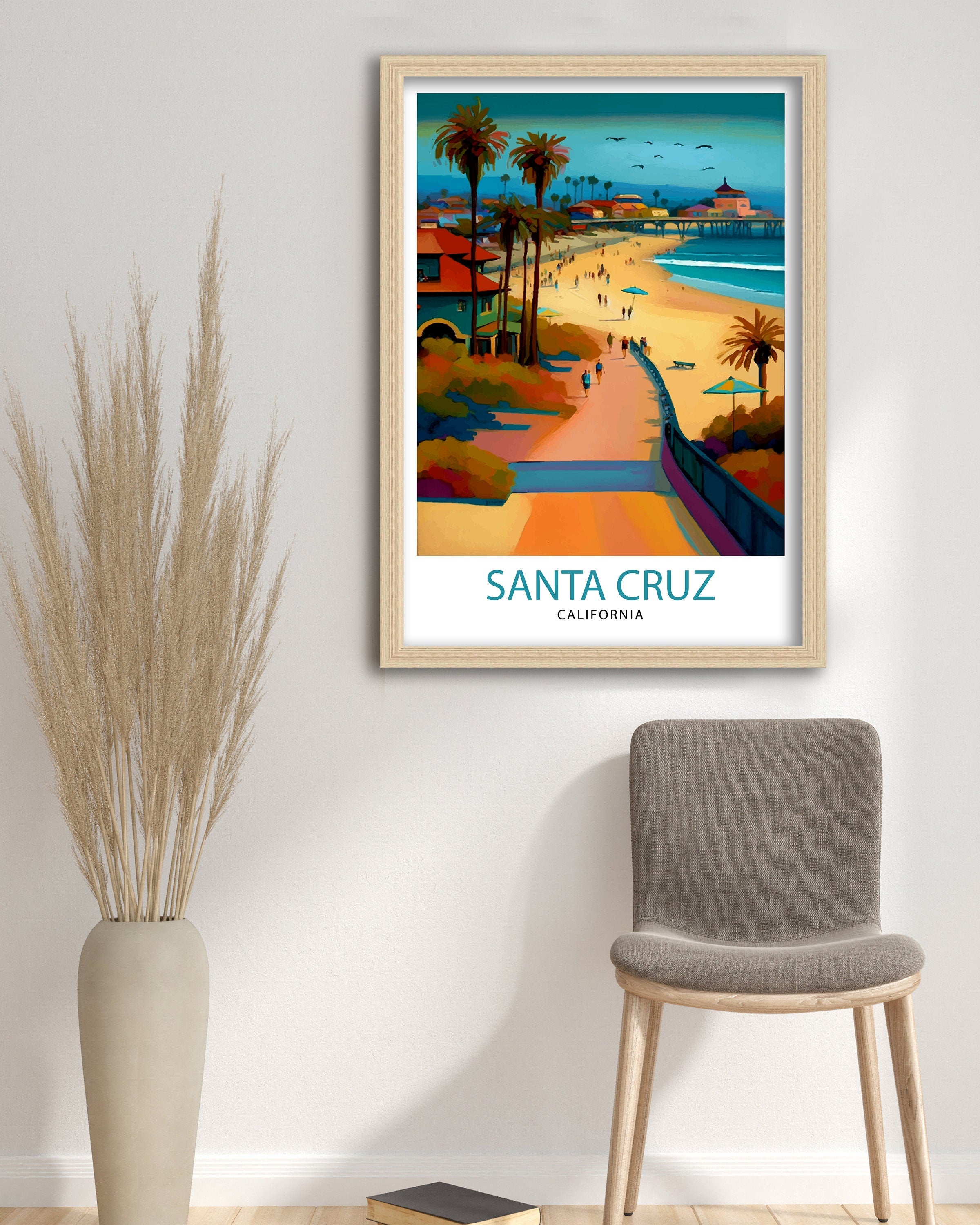 Santa Cruz California Travel Print Wall Art, Home Decor Santa Cruz Illustration Travel Poster Gift for Santa Cruz California Home Decor