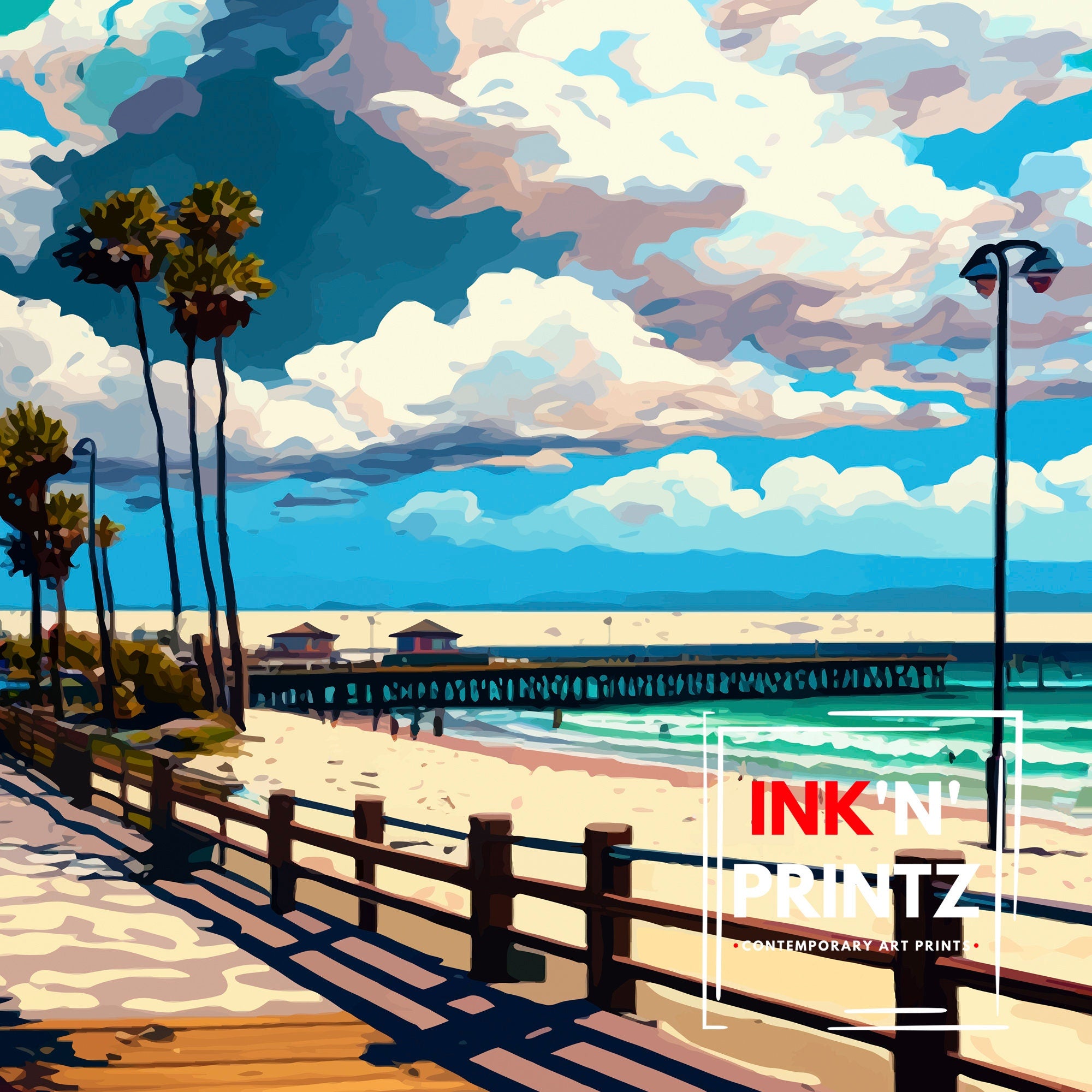 Santa Cruz California Travel Print Wall Art, Home Decor Santa Cruz Illustration Travel Poster Gift for Santa Cruz California Home Decor