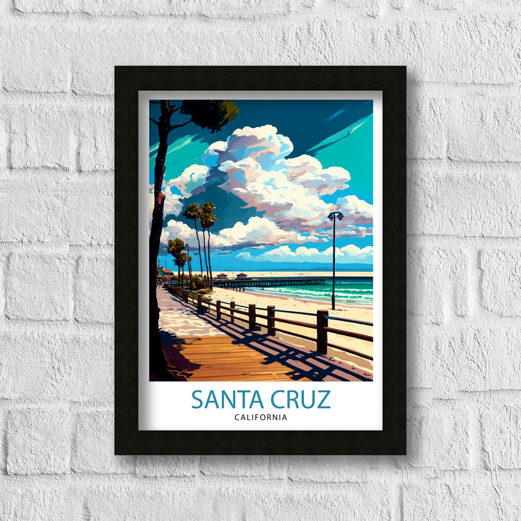 Santa Cruz California Travel Print Wall Art, Home Decor Santa Cruz Illustration Travel Poster Gift for Santa Cruz California Home Decor