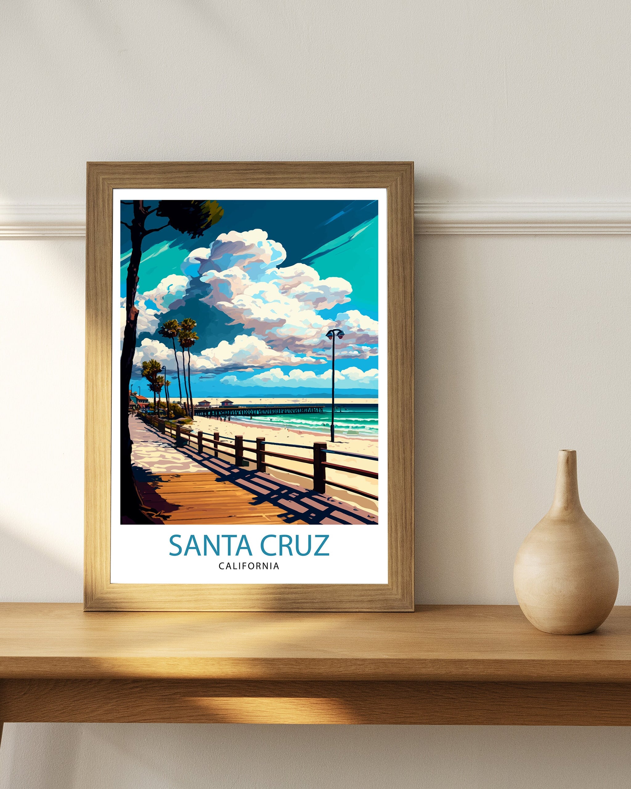 Santa Cruz California Travel Print Wall Art, Home Decor Santa Cruz Illustration Travel Poster Gift for Santa Cruz California Home Decor