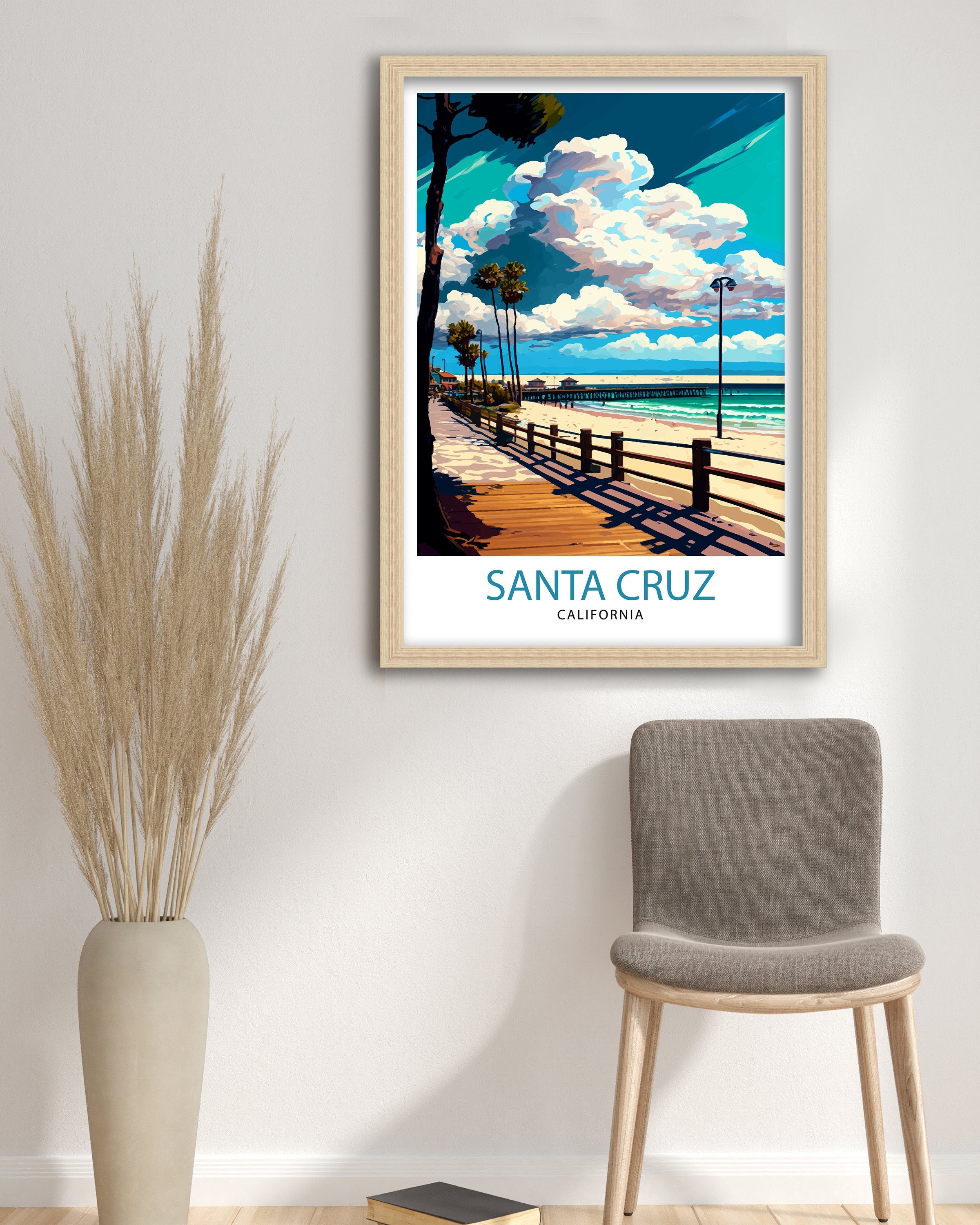 Santa Cruz California Travel Print Wall Art, Home Decor Santa Cruz Illustration Travel Poster Gift for Santa Cruz California Home Decor