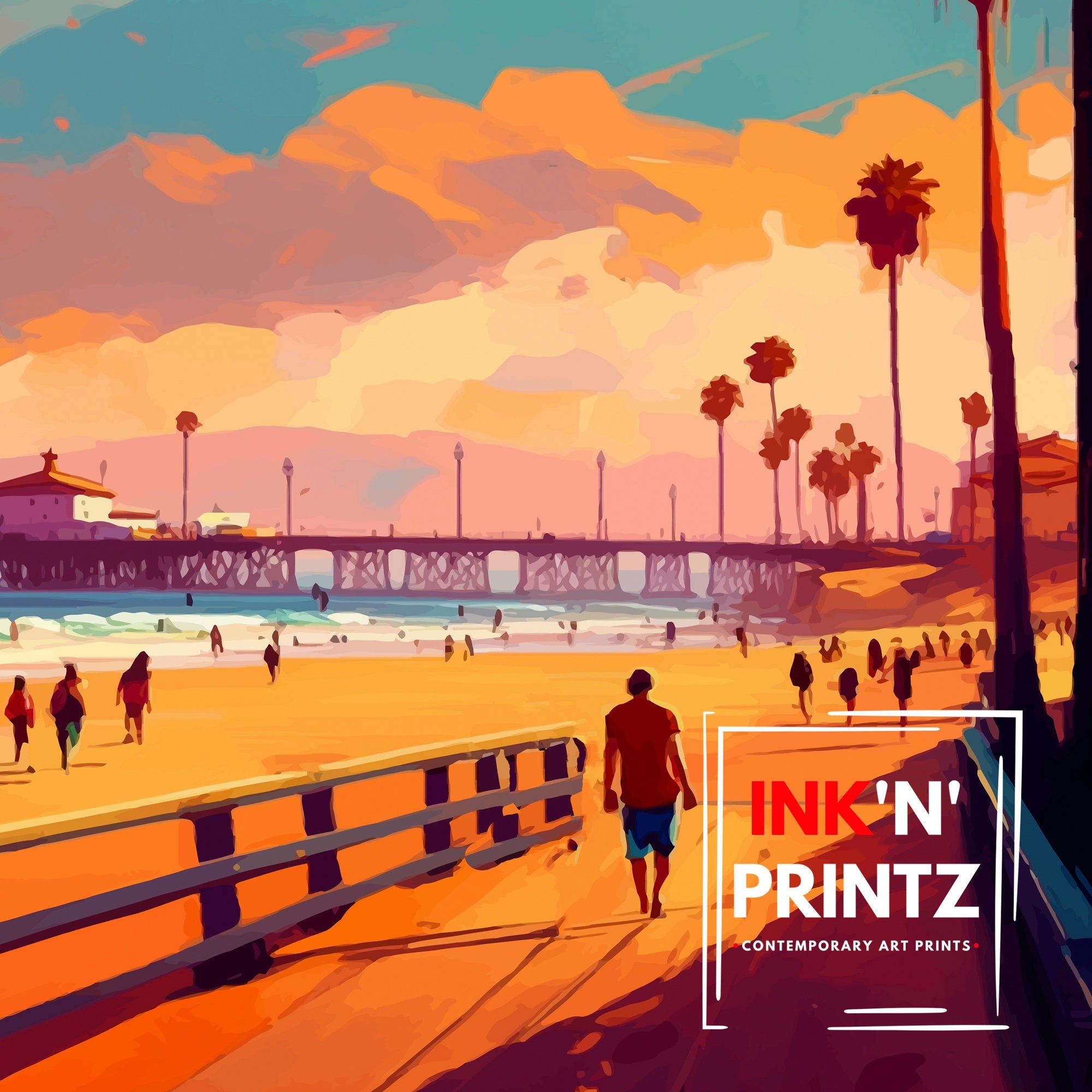 Santa Cruz California Travel Print Wall Art, Home Decor Santa Cruz Illustration Travel Poster Gift for Santa Cruz California Home Decor