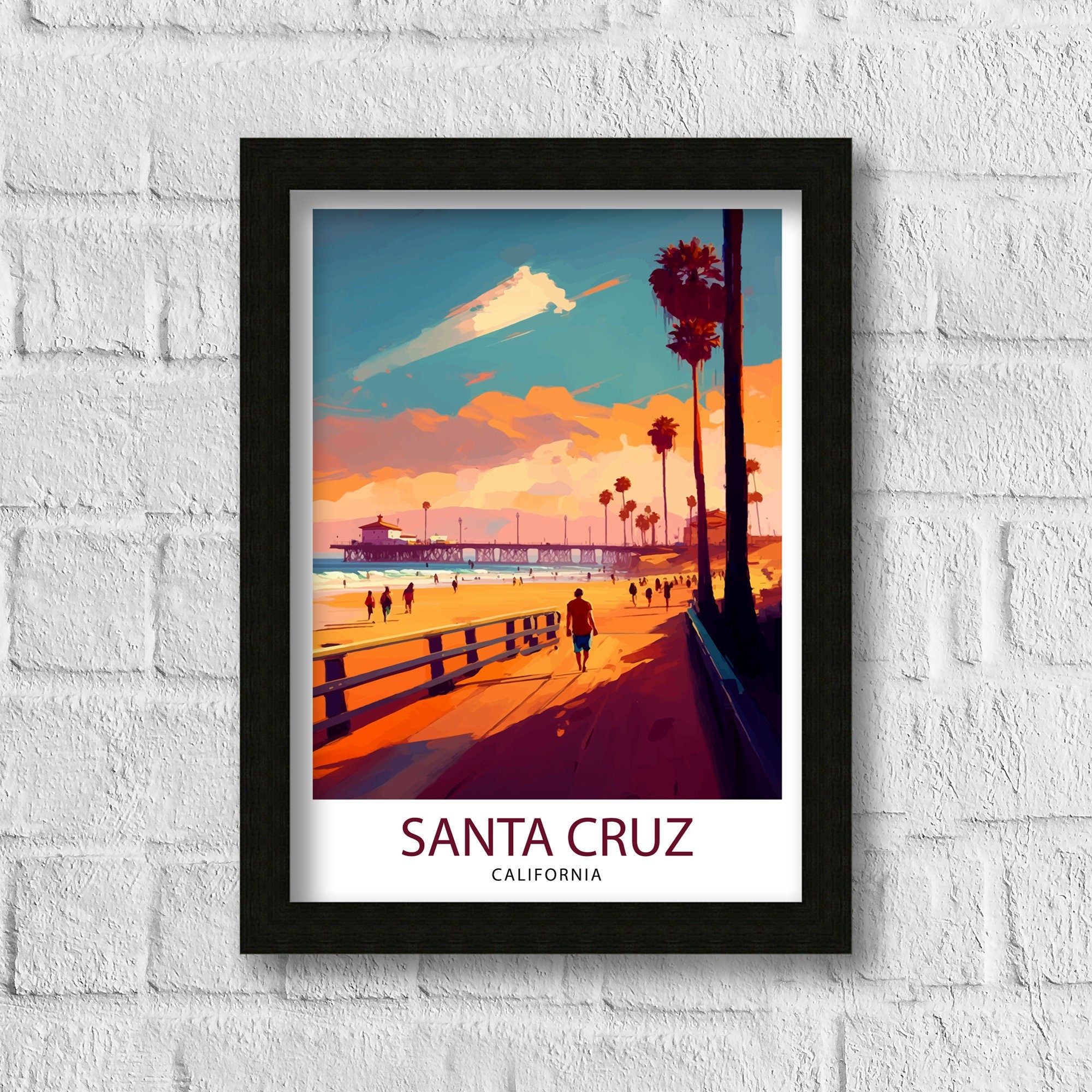 Santa Cruz California Travel Print Wall Art, Home Decor Santa Cruz Illustration Travel Poster Gift for Santa Cruz California Home Decor