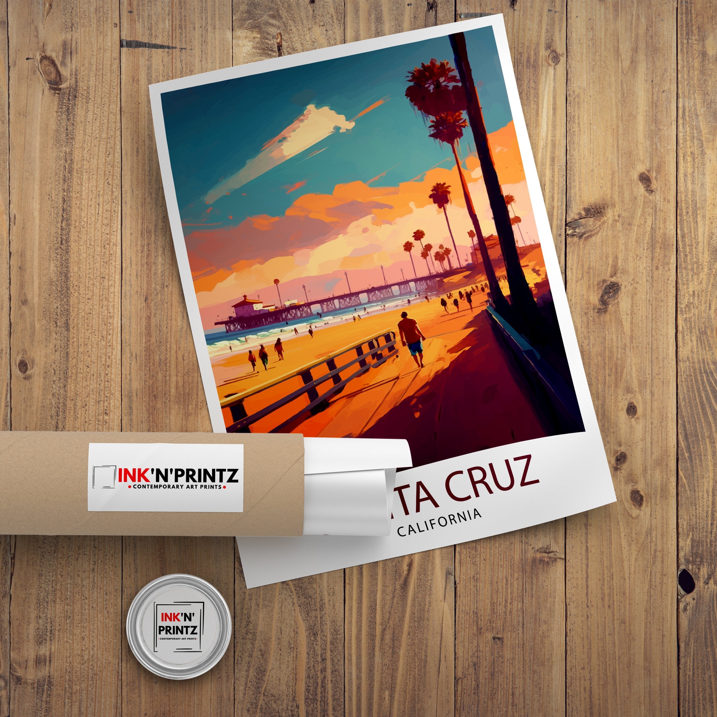 Santa Cruz California Travel Print Wall Art, Home Decor Santa Cruz Illustration Travel Poster Gift for Santa Cruz California Home Decor