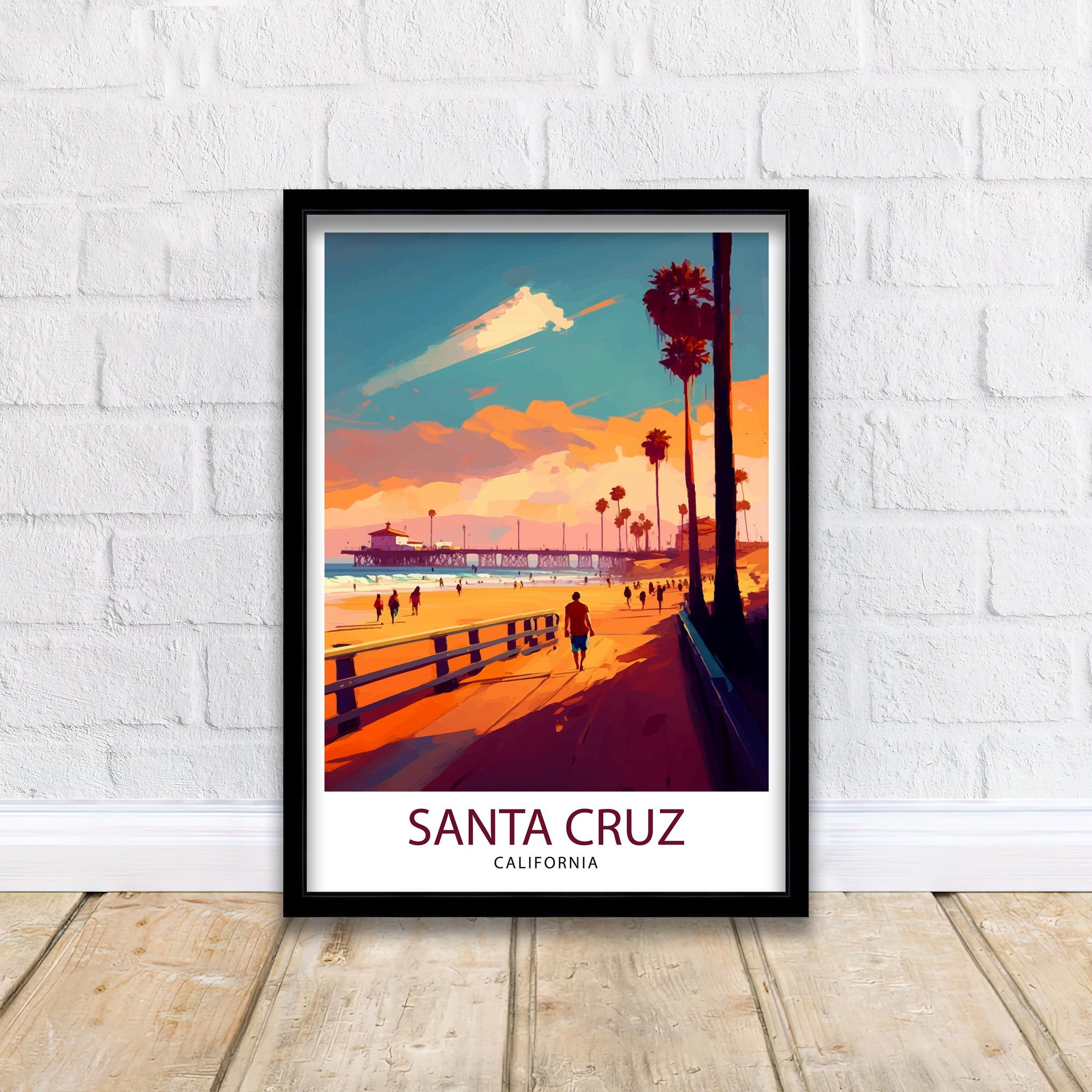 Santa Cruz California Travel Print Wall Art, Home Decor Santa Cruz Illustration Travel Poster Gift for Santa Cruz California Home Decor