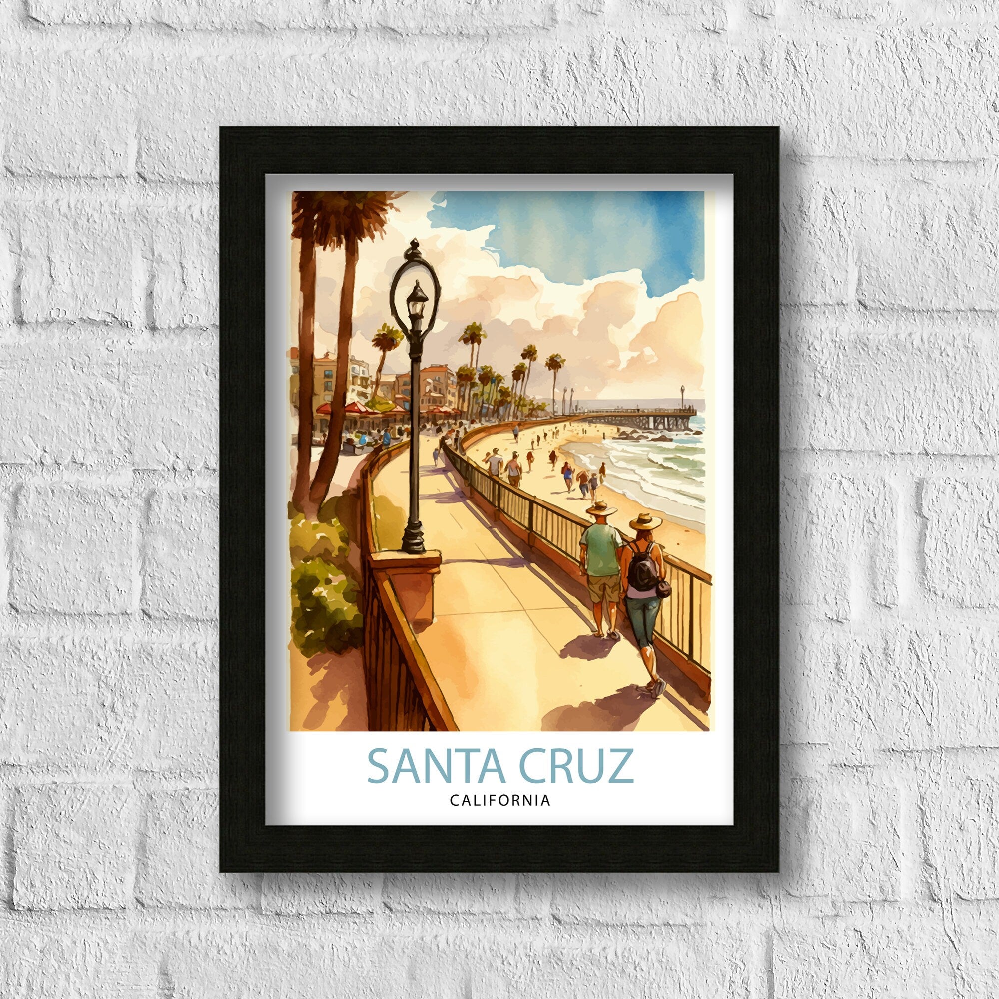 Santa Cruz California Travel Print Wall Art, Home Decor Santa Cruz Illustration Travel Poster Gift for Santa Cruz California Home Decor