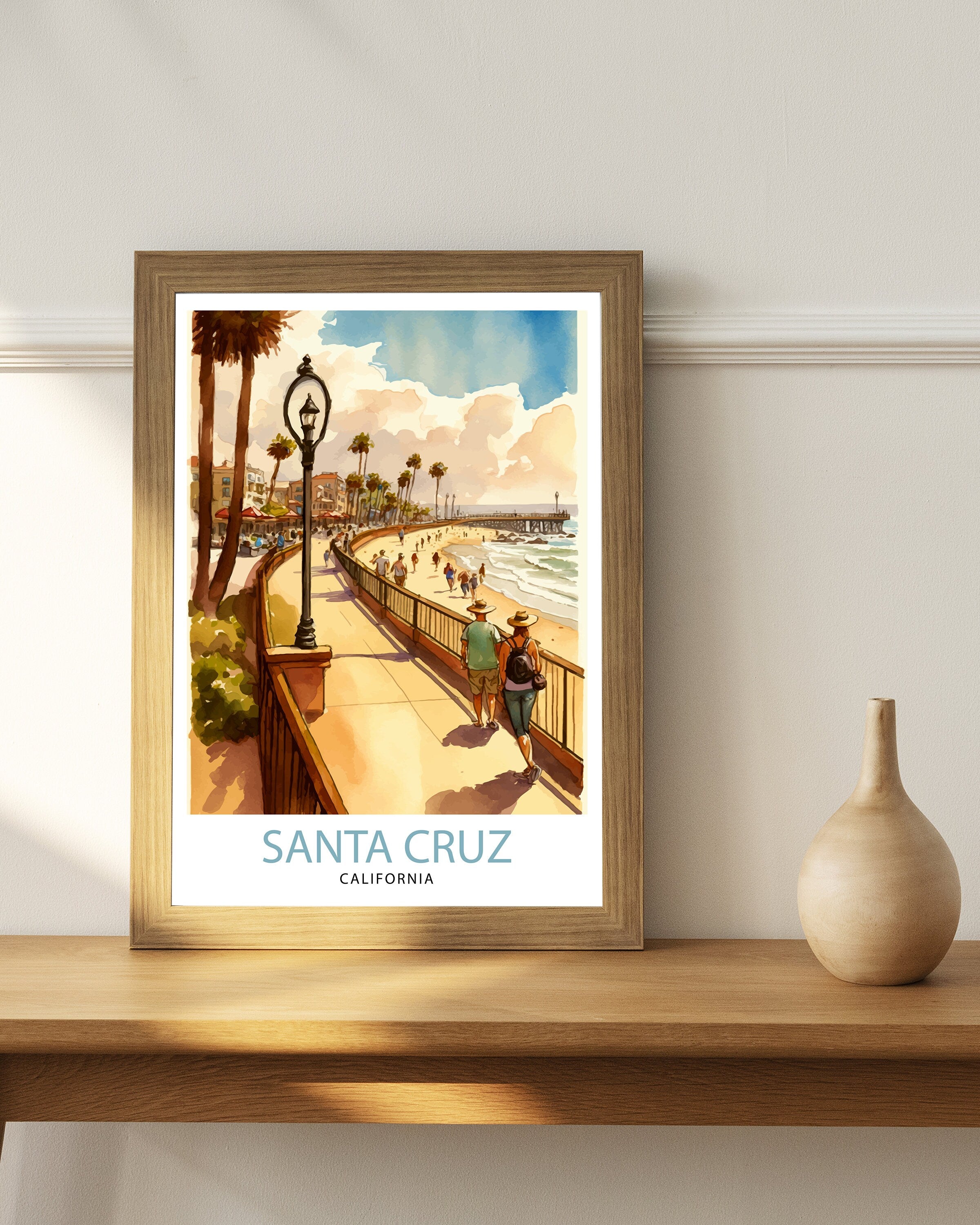 Santa Cruz California Travel Print Wall Art, Home Decor Santa Cruz Illustration Travel Poster Gift for Santa Cruz California Home Decor